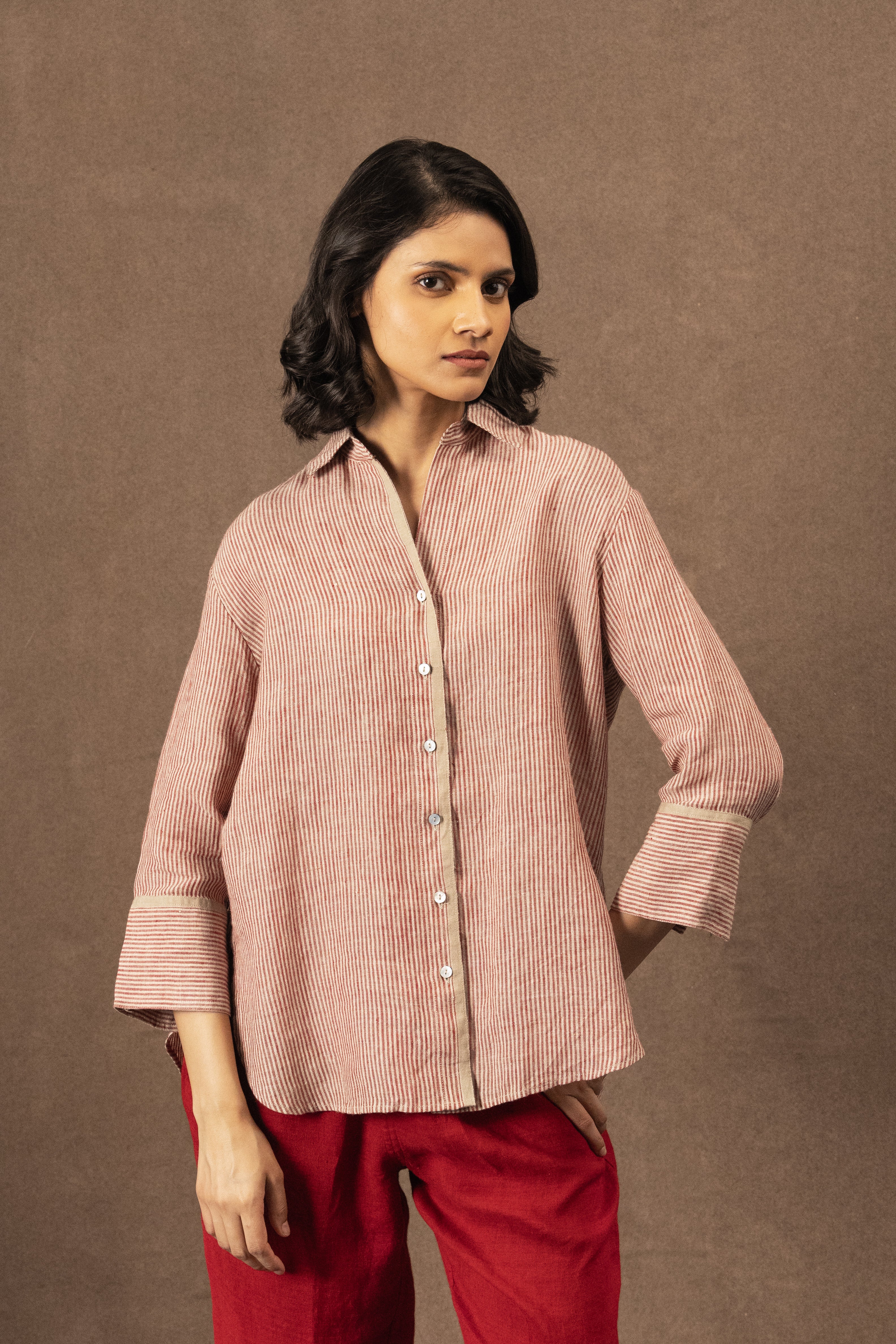 AHRA LINE SHIRT - Crimson Stripe