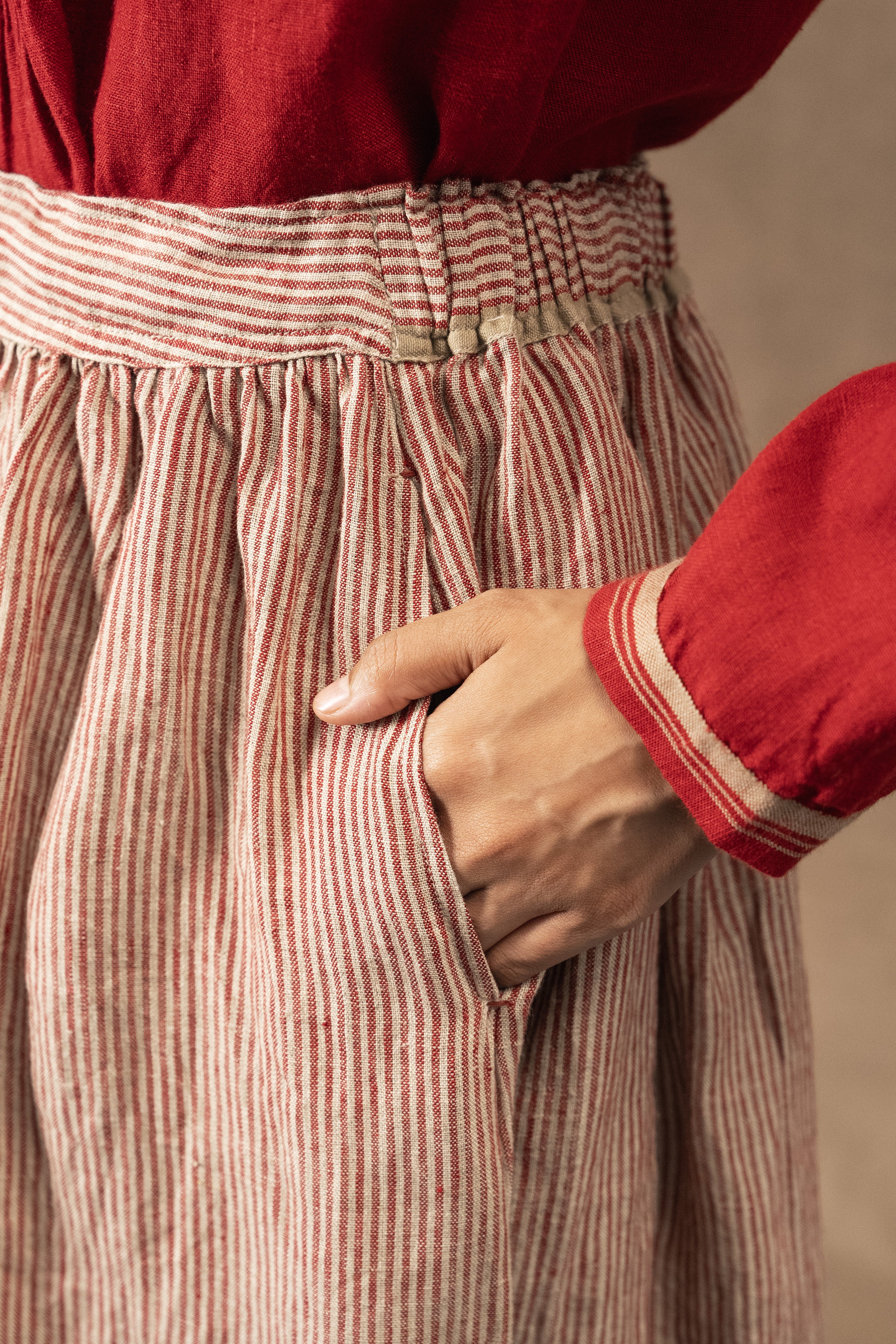 ISHA LINEN SKIRT - Crimson Stripe