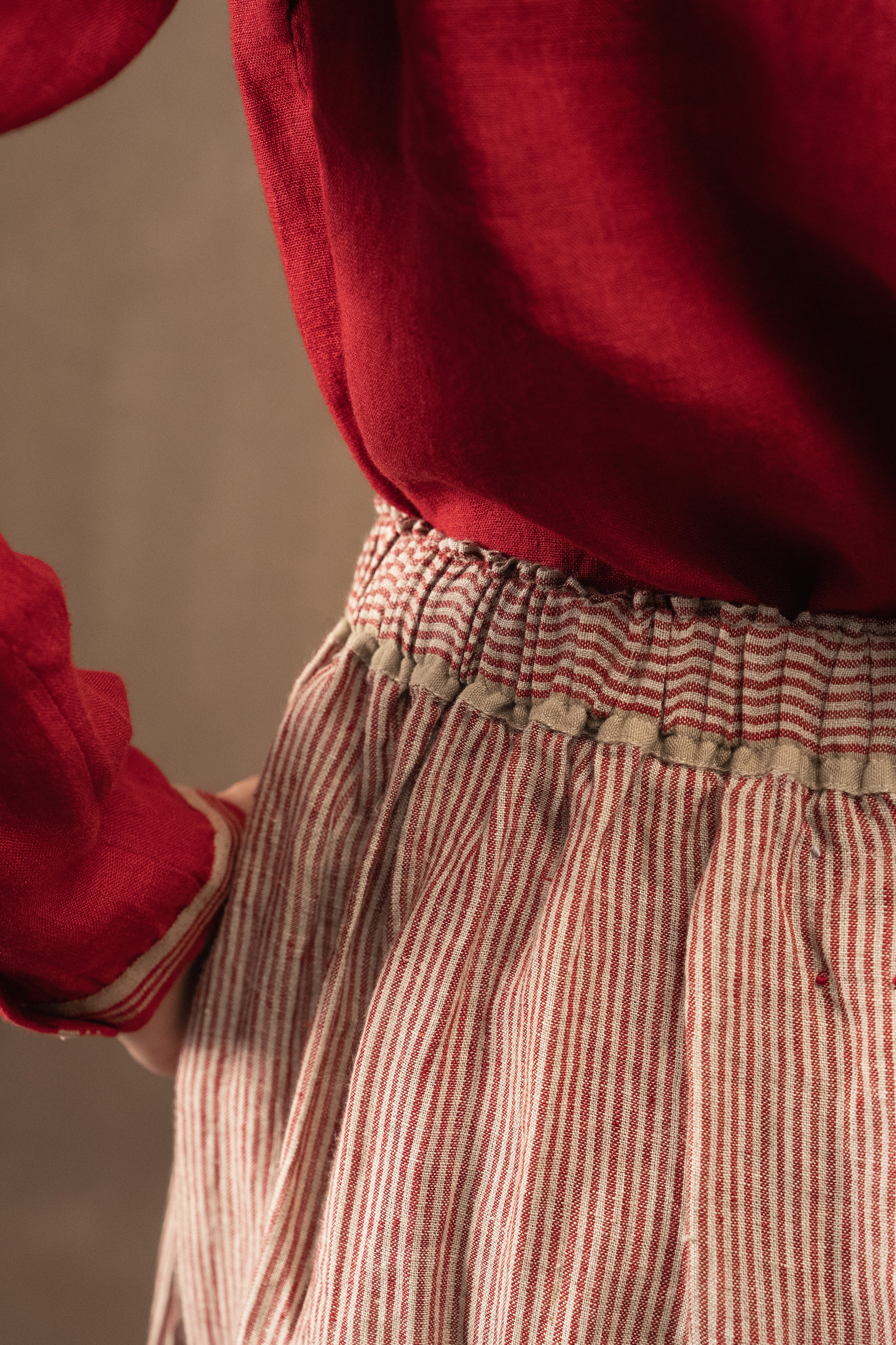 ISHA LINEN SKIRT - Crimson Stripe