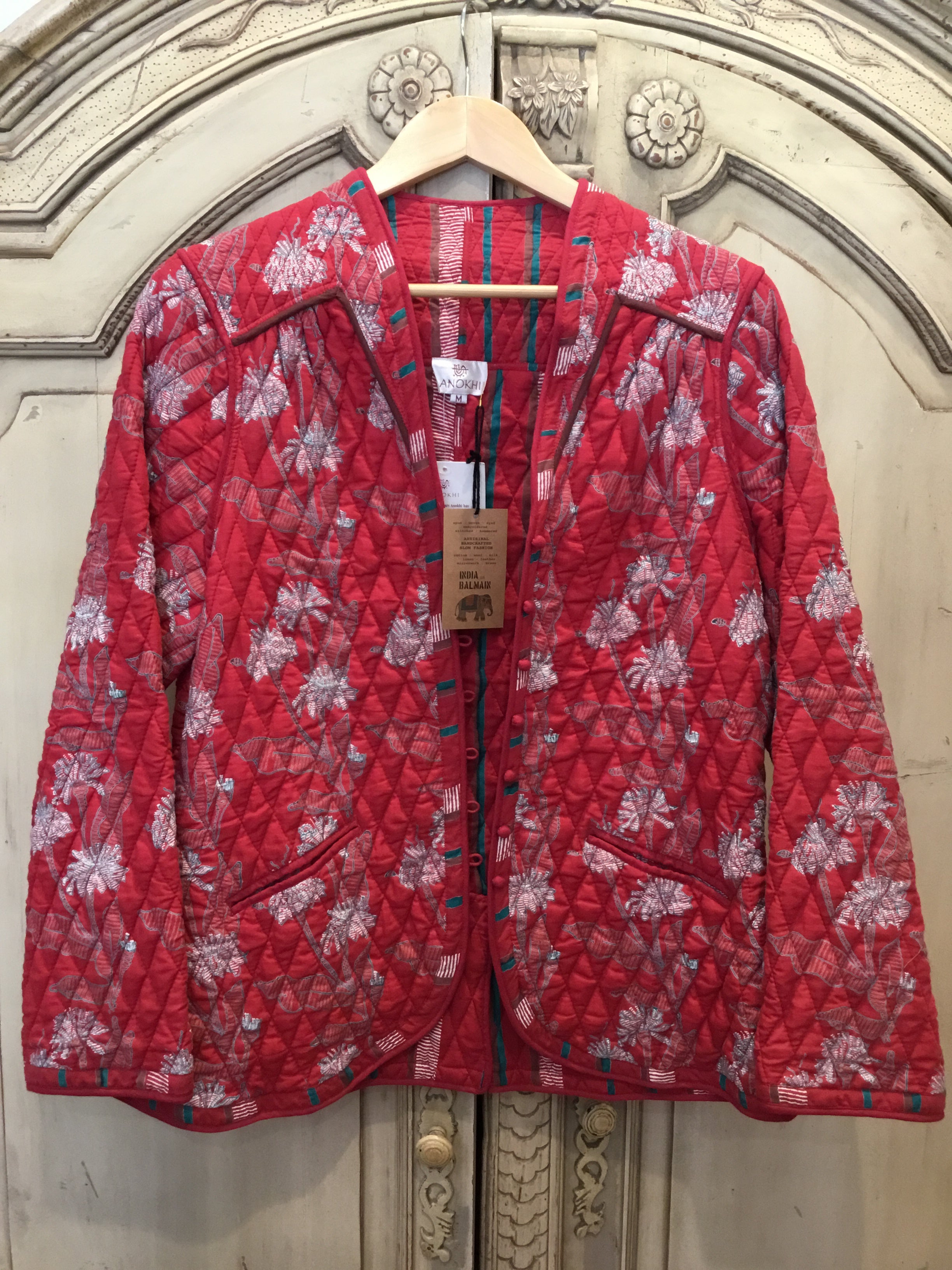 Handblock Printed Mughal Jacket- Red Floral