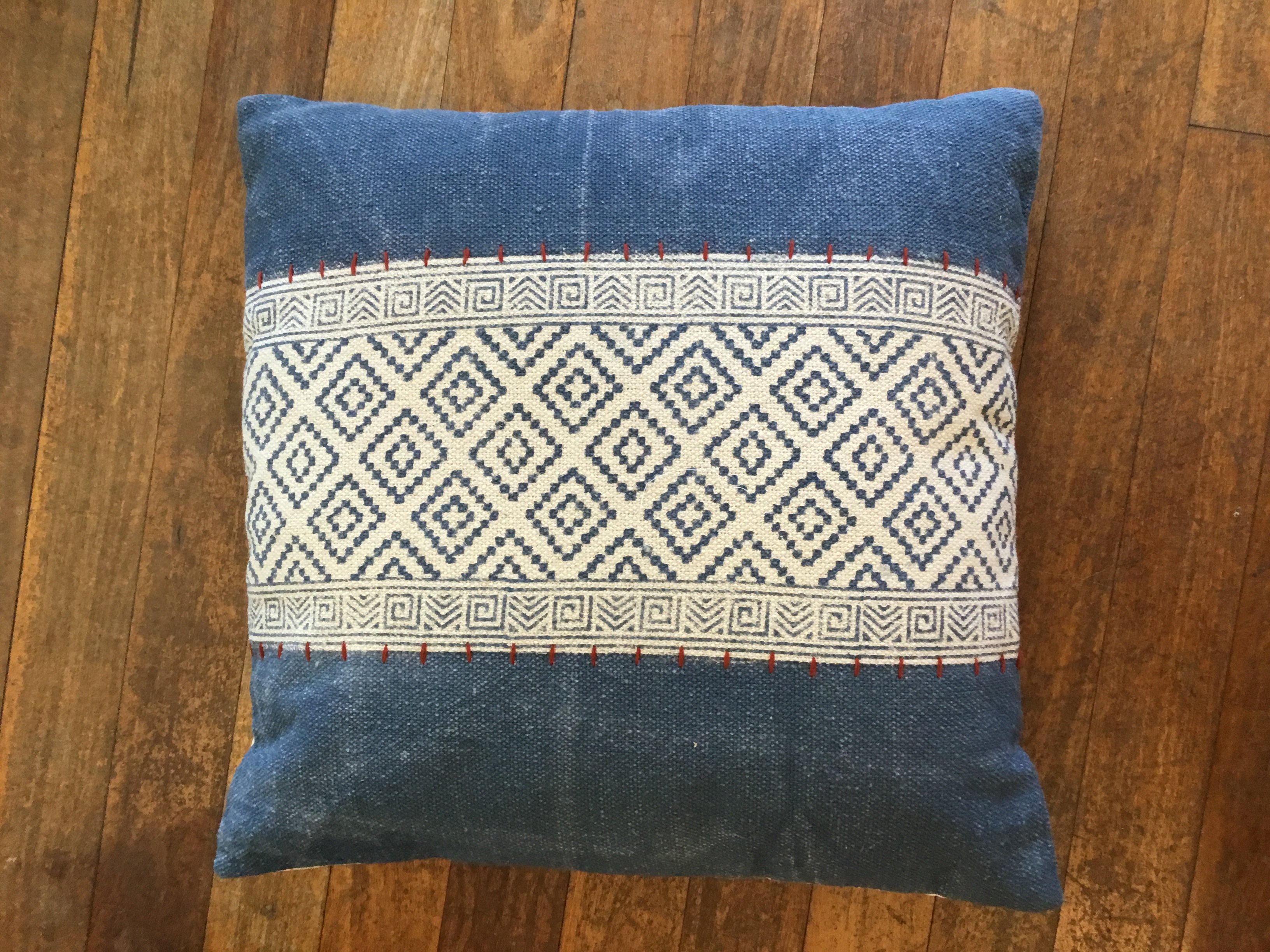 Handblock Printed Cotton Cushion - Dhurrie Blue