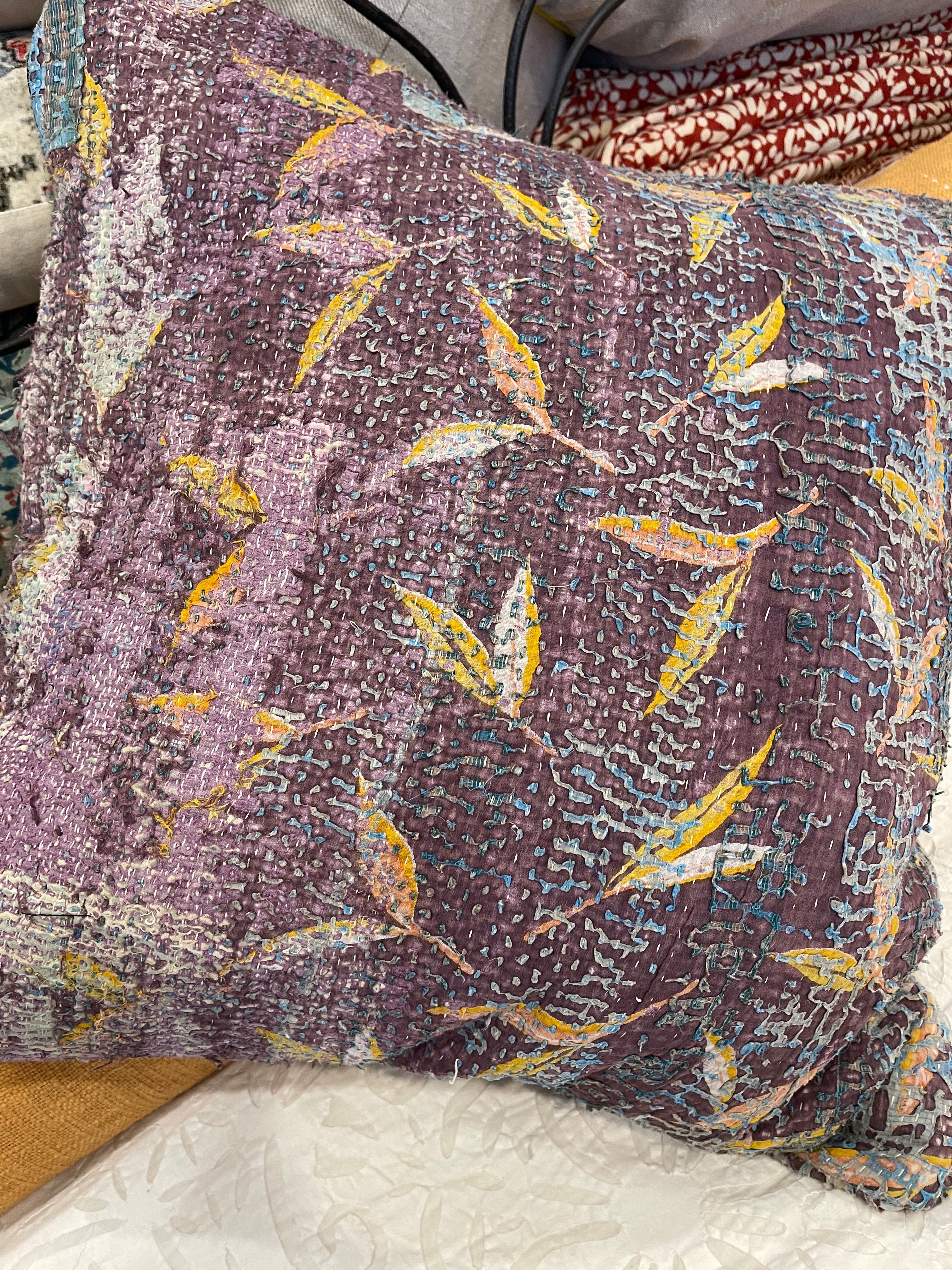 Vintage Kantha Cushion - Autumn Foliage