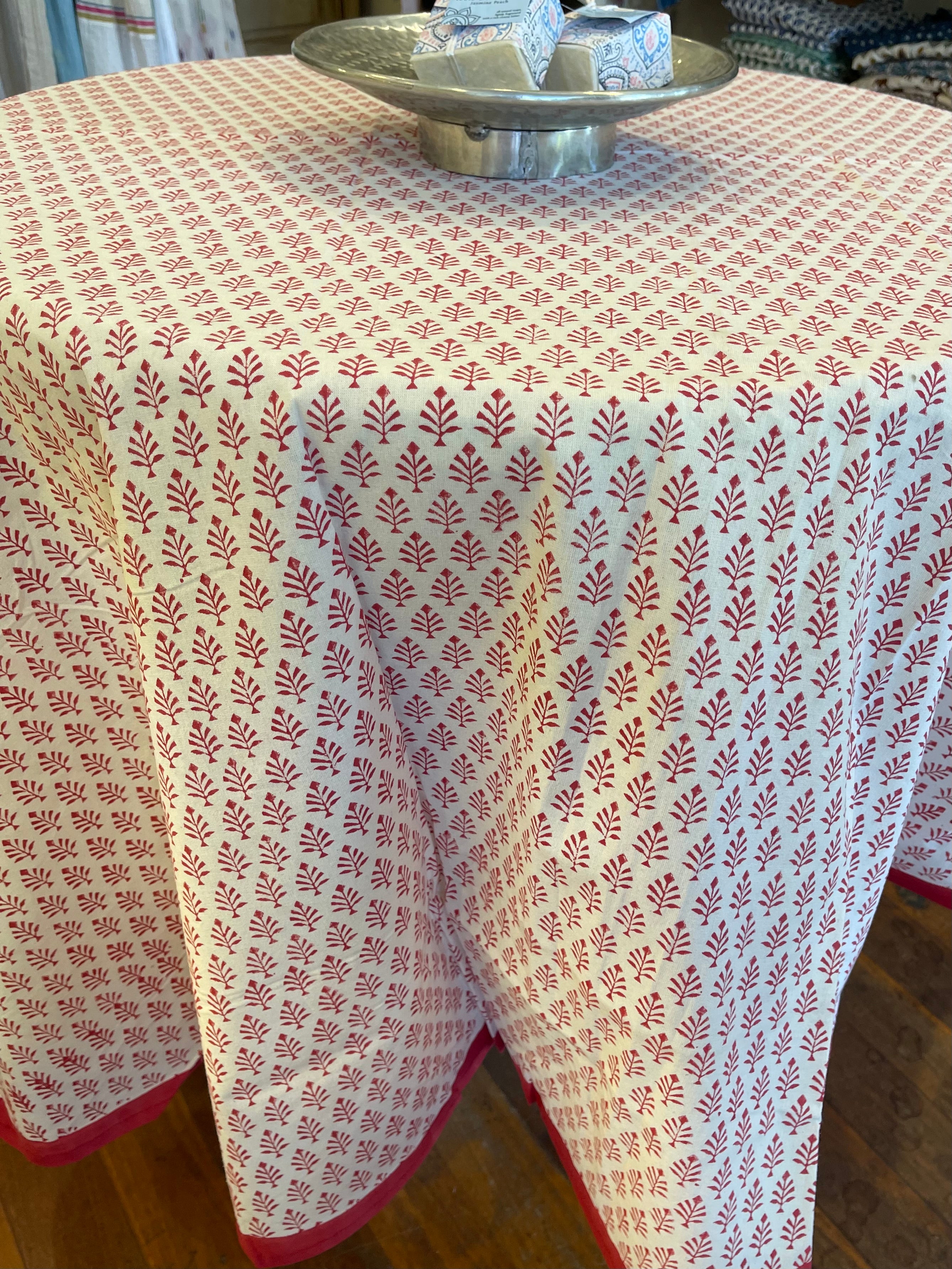 Handblock Printed Tablecloth Round -Raspberry