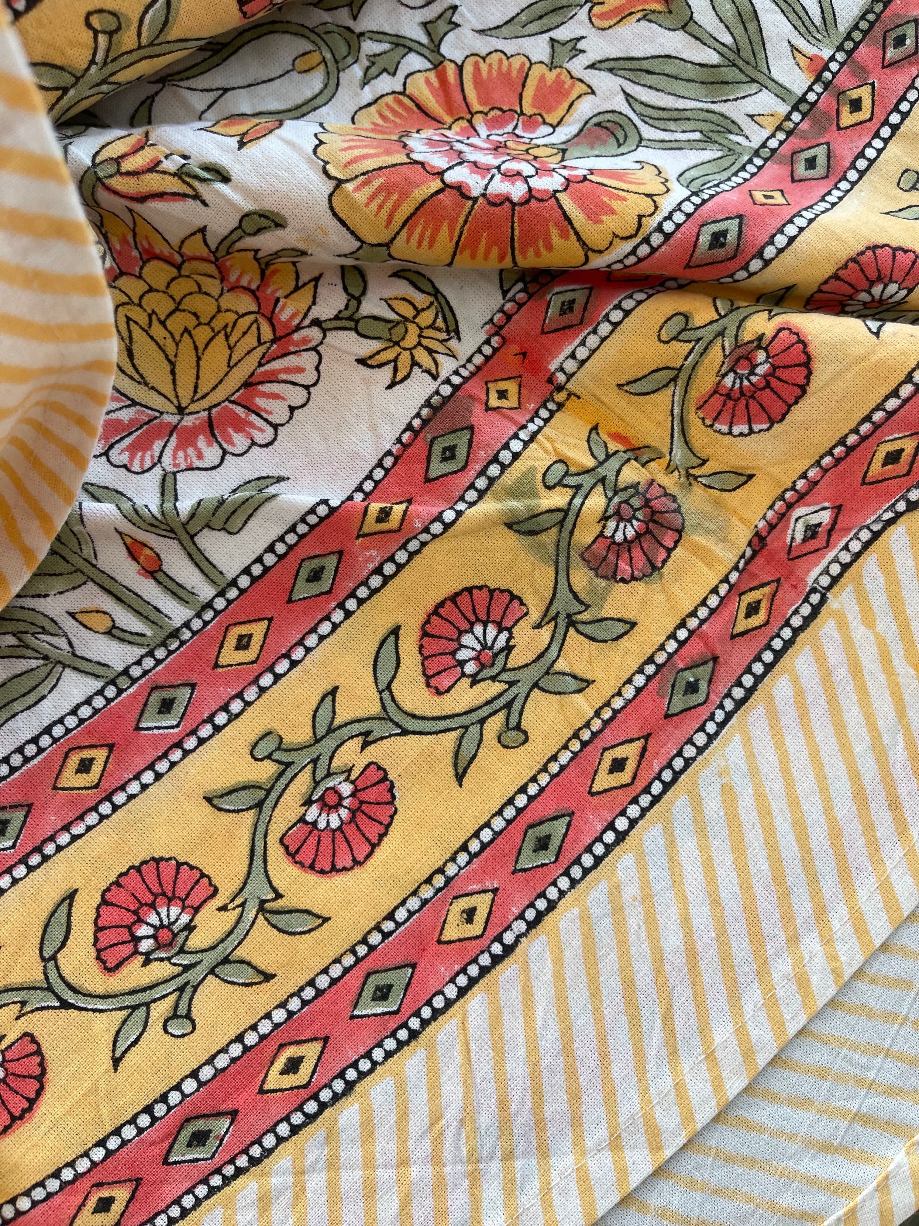 Handblock Printed Tablecloth Round - Sunny Meadow