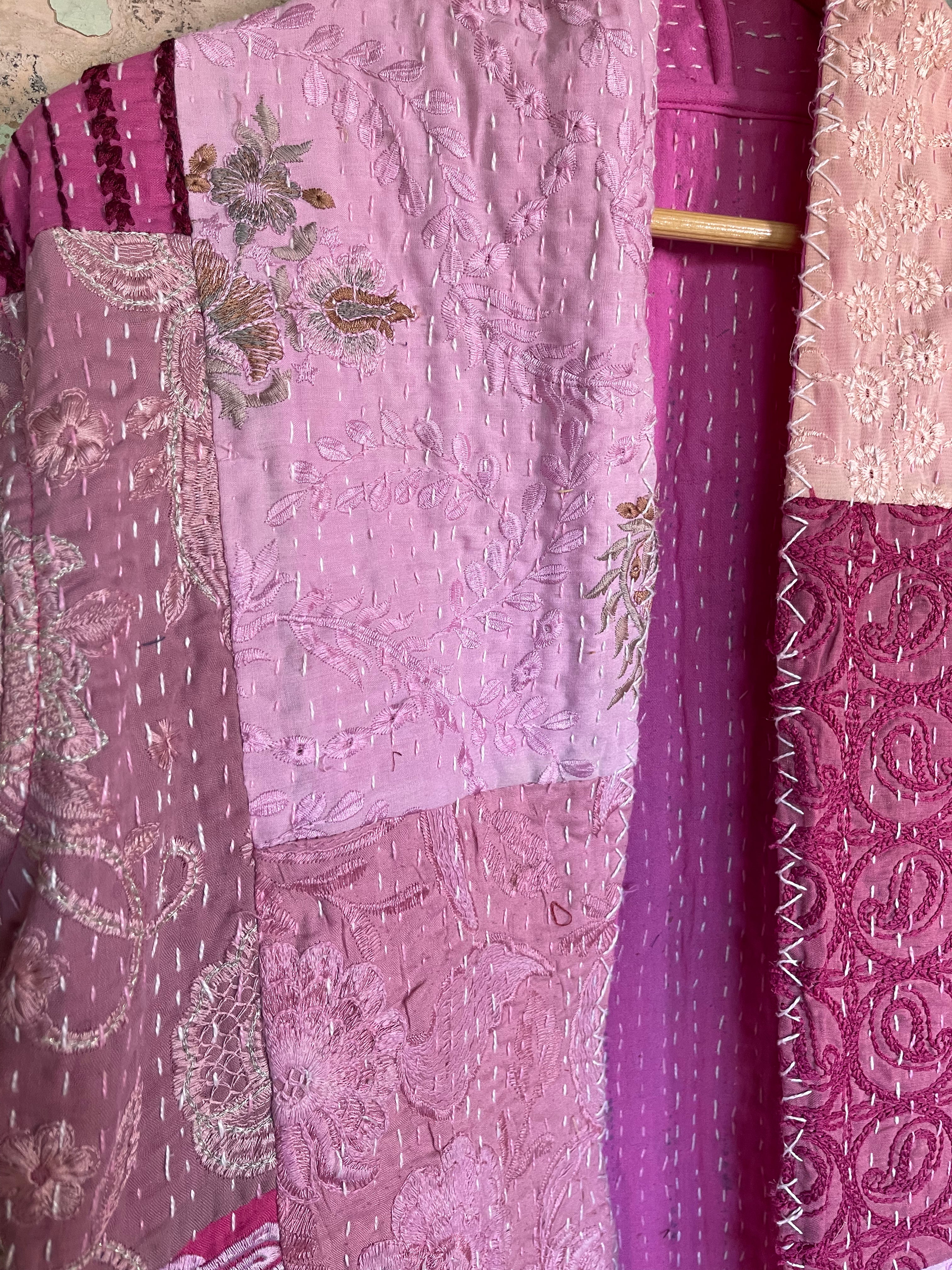 Embroidered Kantha Coat - PALE FUSCHIA