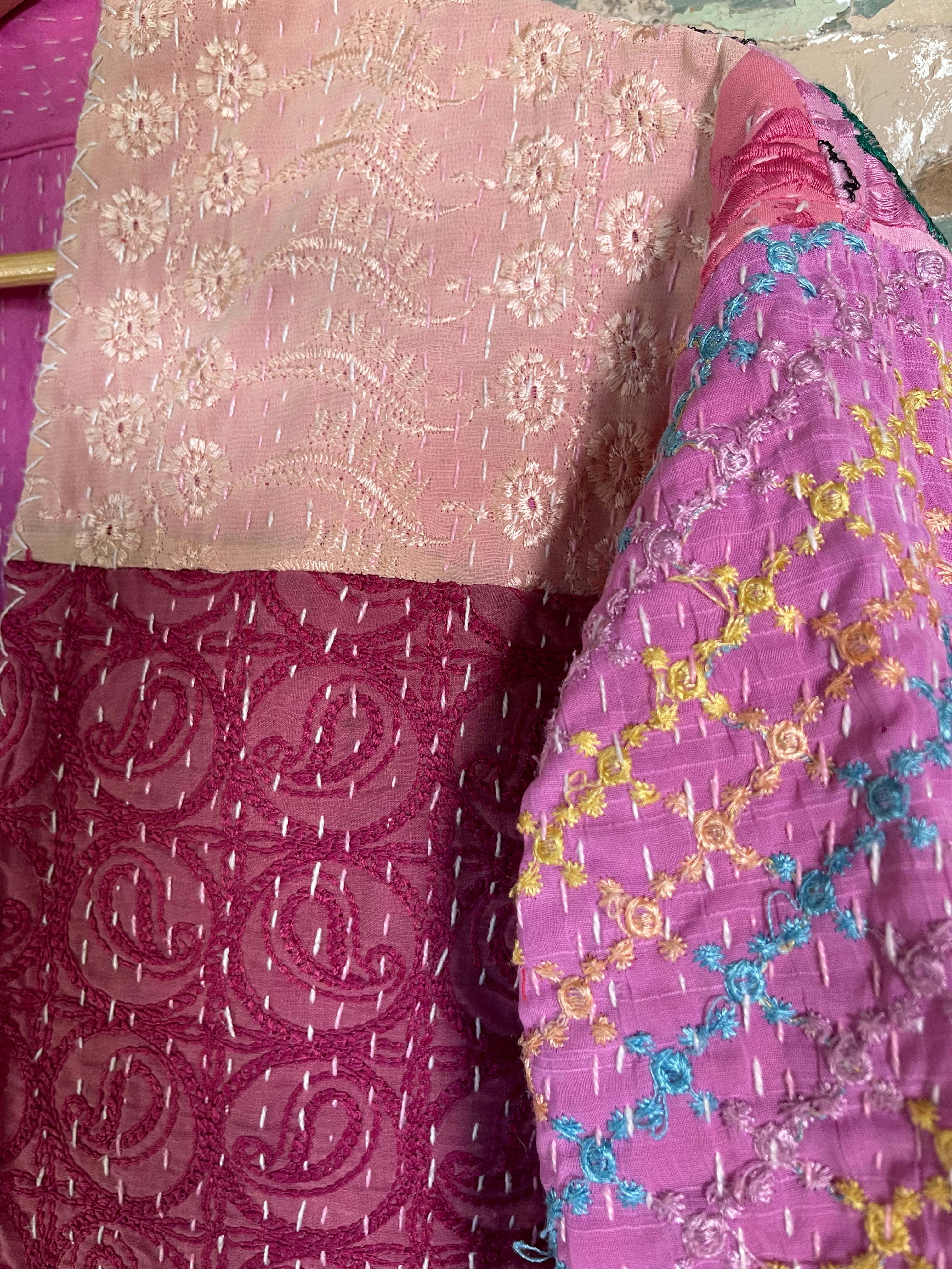 Embroidered Kantha Coat - PALE FUSCHIA