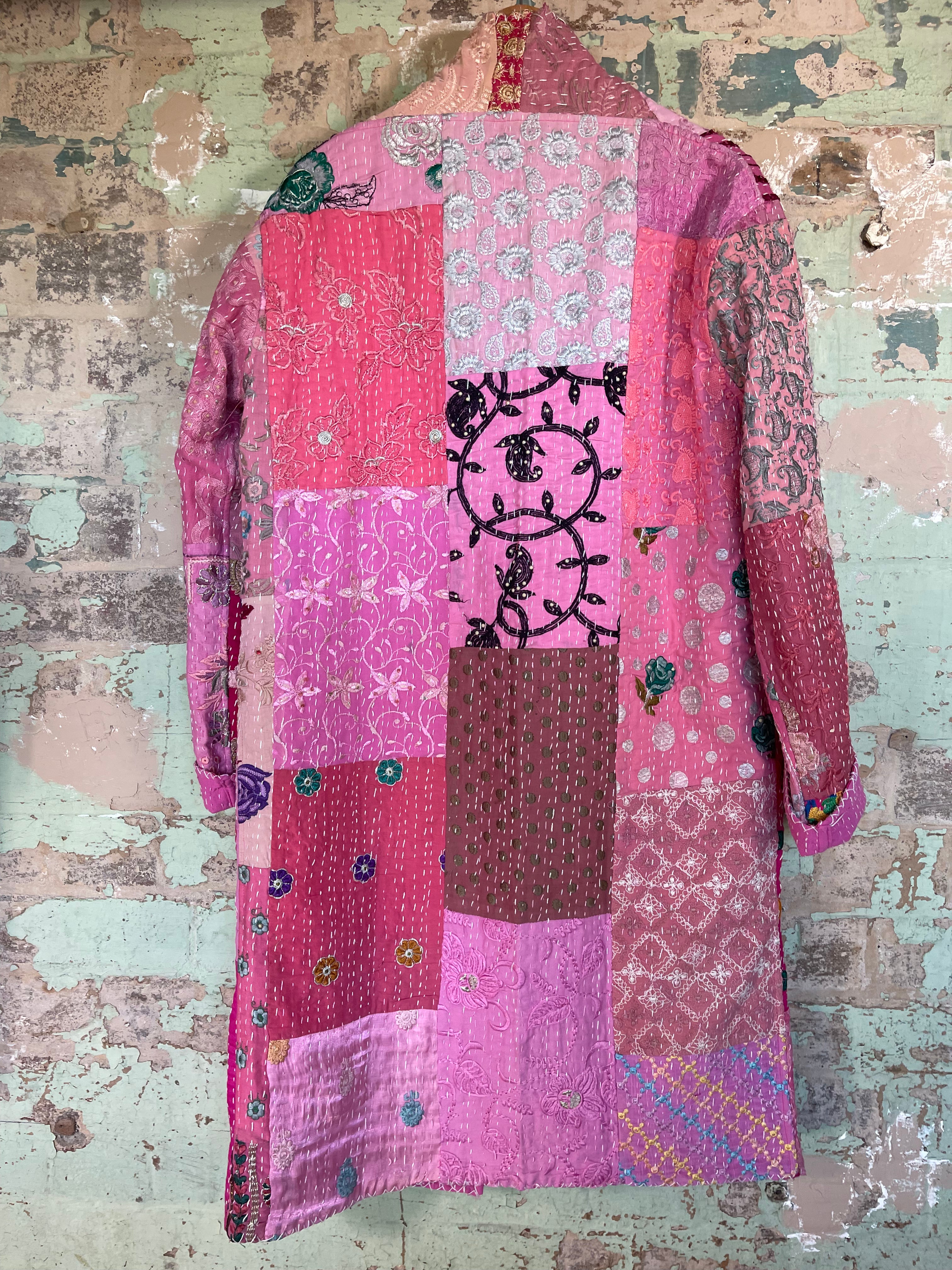 Embroidered Kantha Coat - PALE FUSCHIA