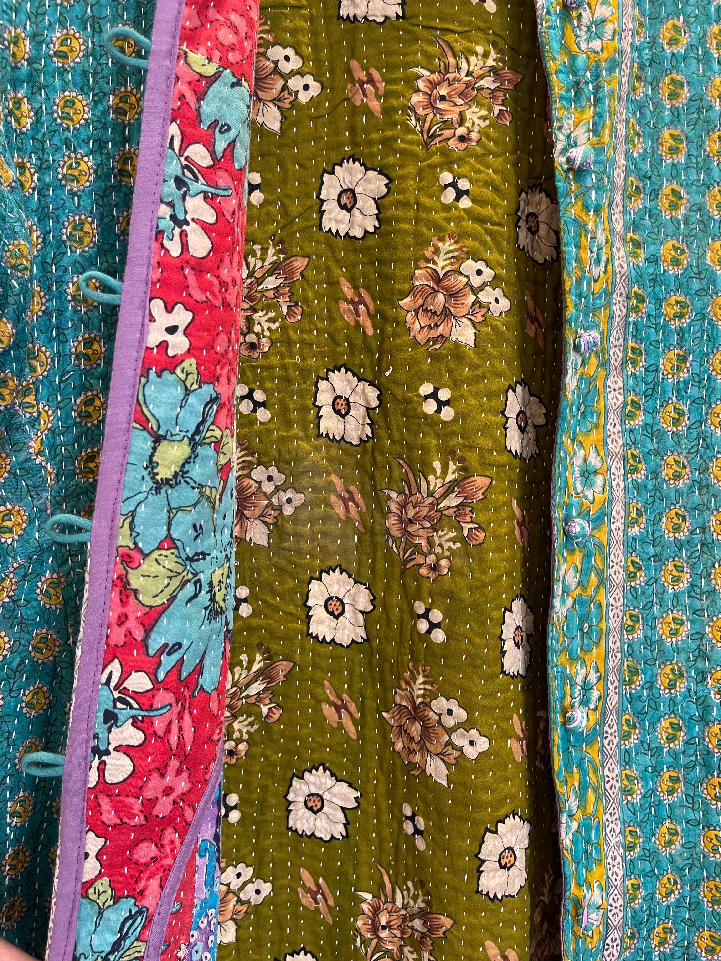 Vintage Kantha Jacket - Emerald Floral