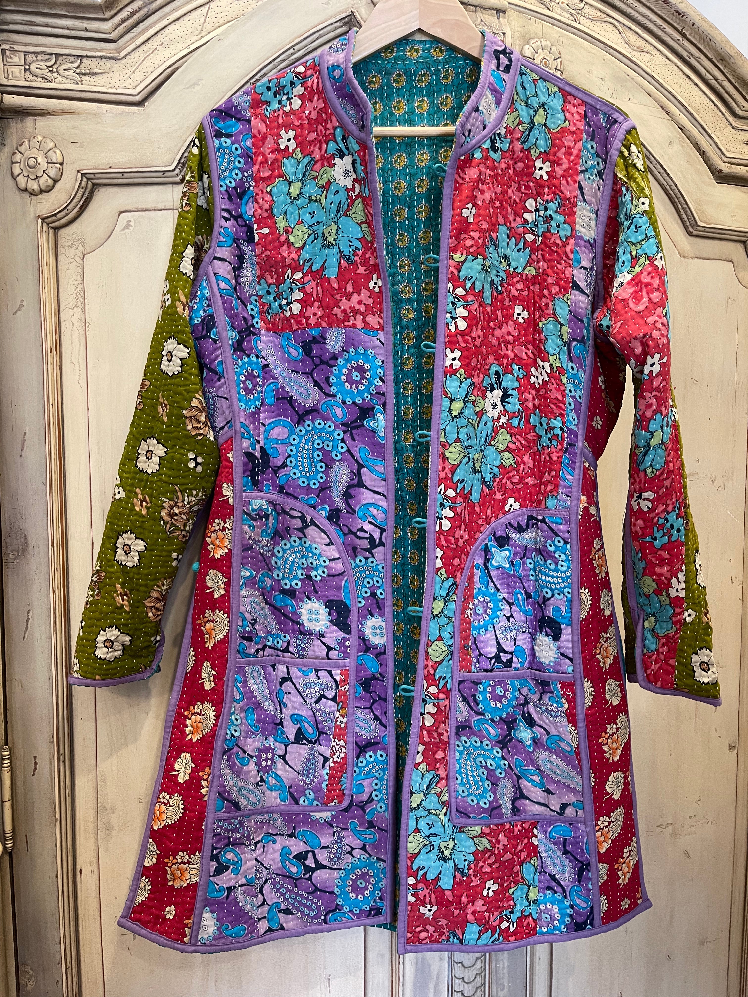 Vintage Kantha Jacket - Emerald Floral