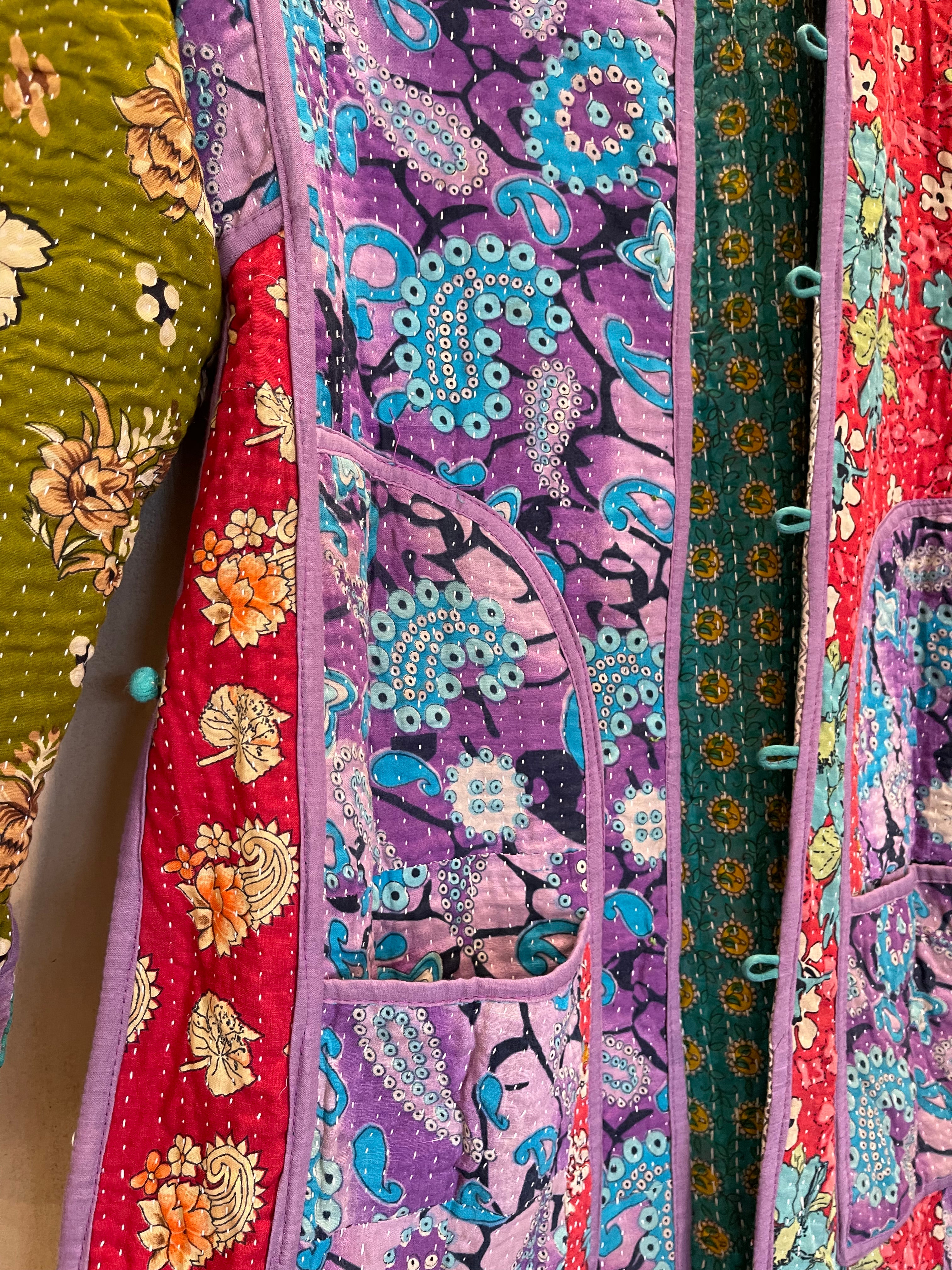 Vintage Kantha Jacket - Emerald Floral