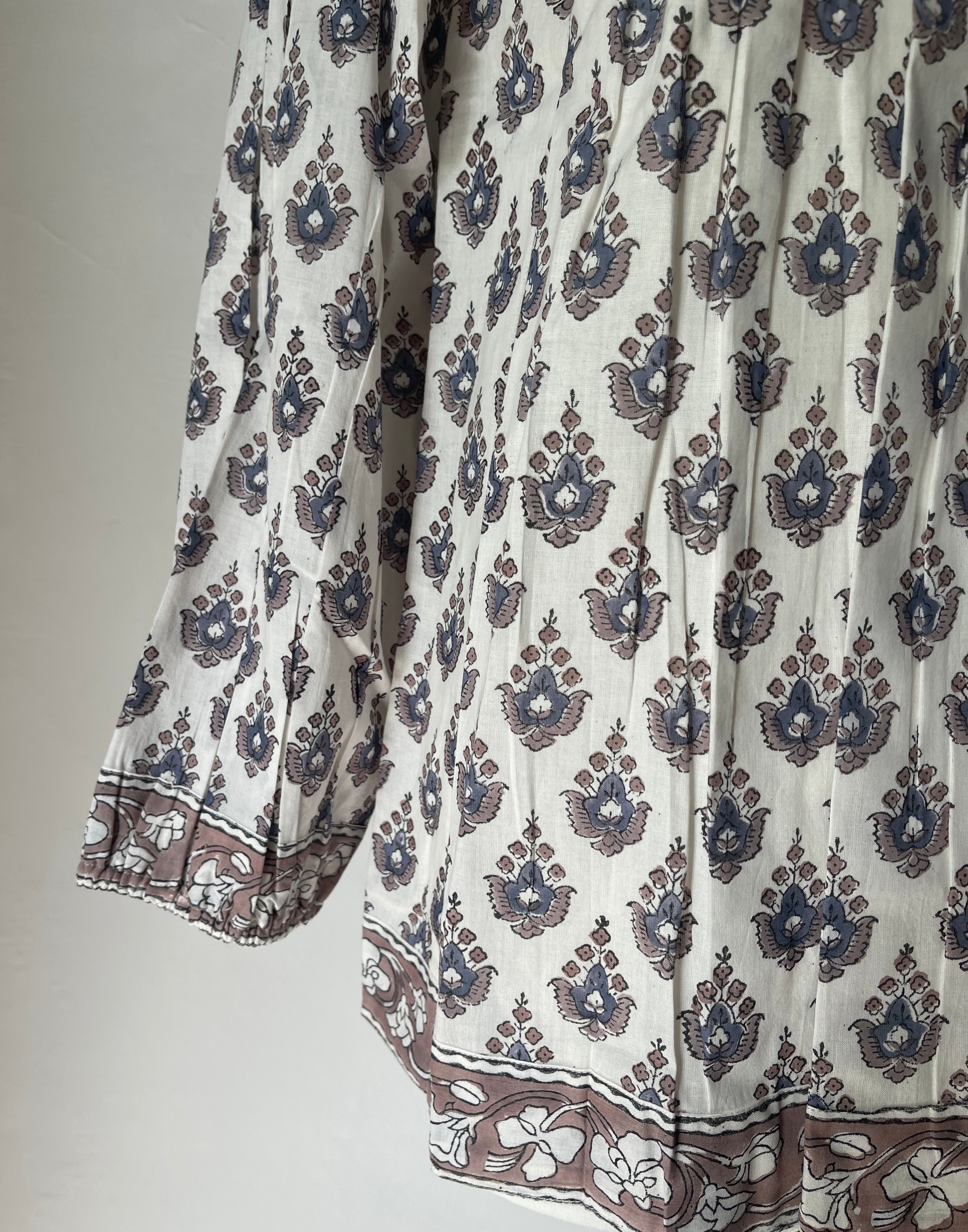 V Neck Blouse - Muted Blue Floral