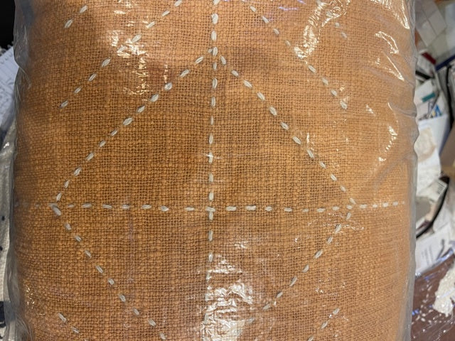 Hand Embroidered Cotton Cushion Rectangular - Ochre + Stone