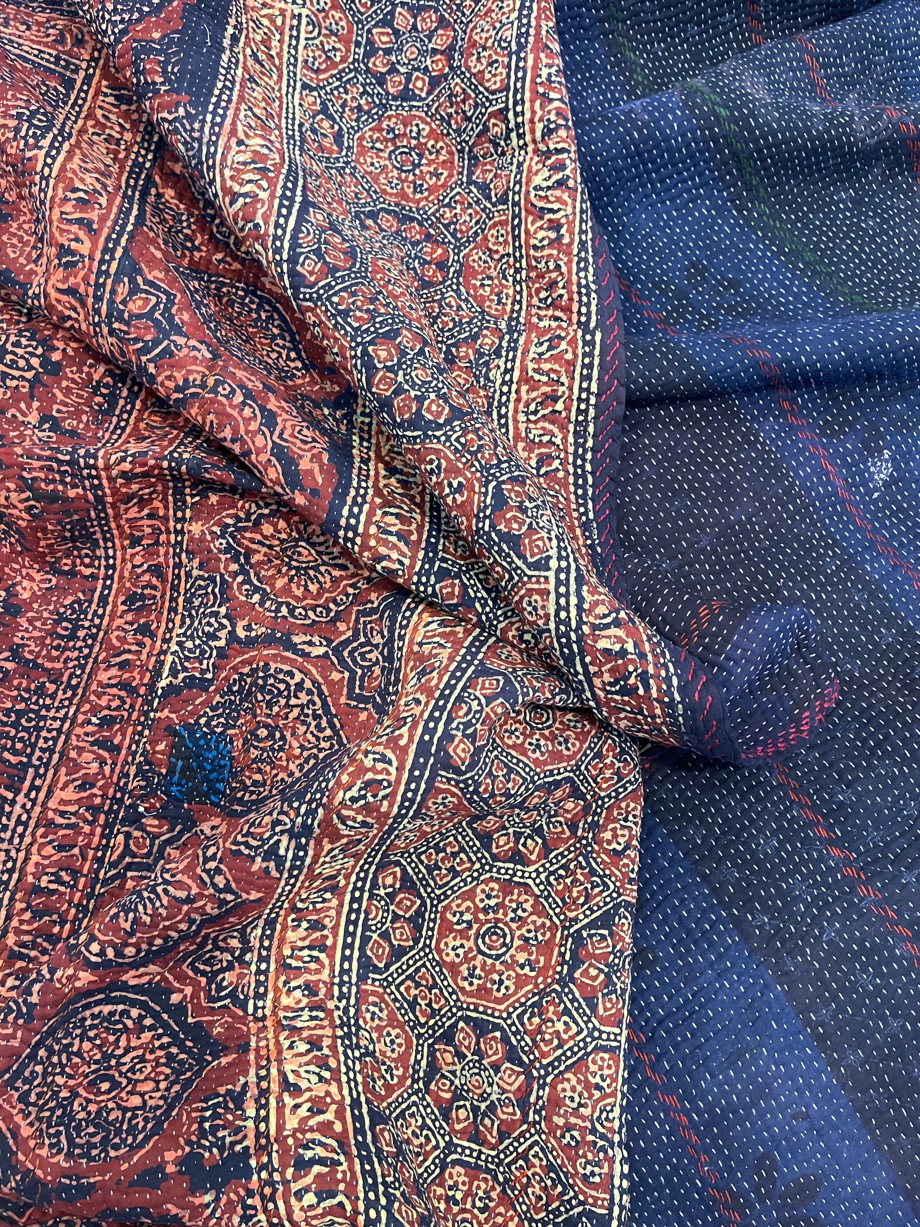 VINTAGE KANTHA - AJRAKH INK SKY