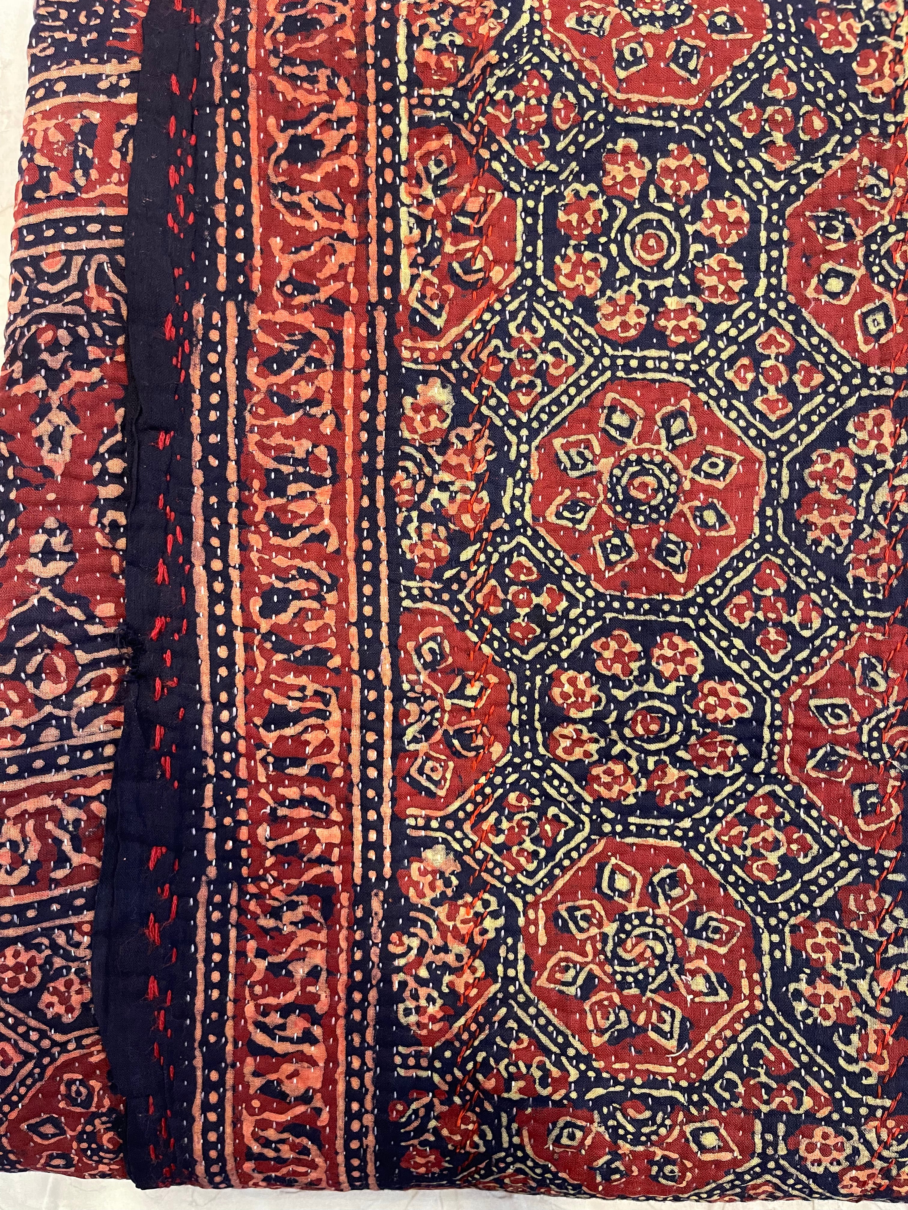 VINTAGE KANTHA - AJRAKH INK SKY