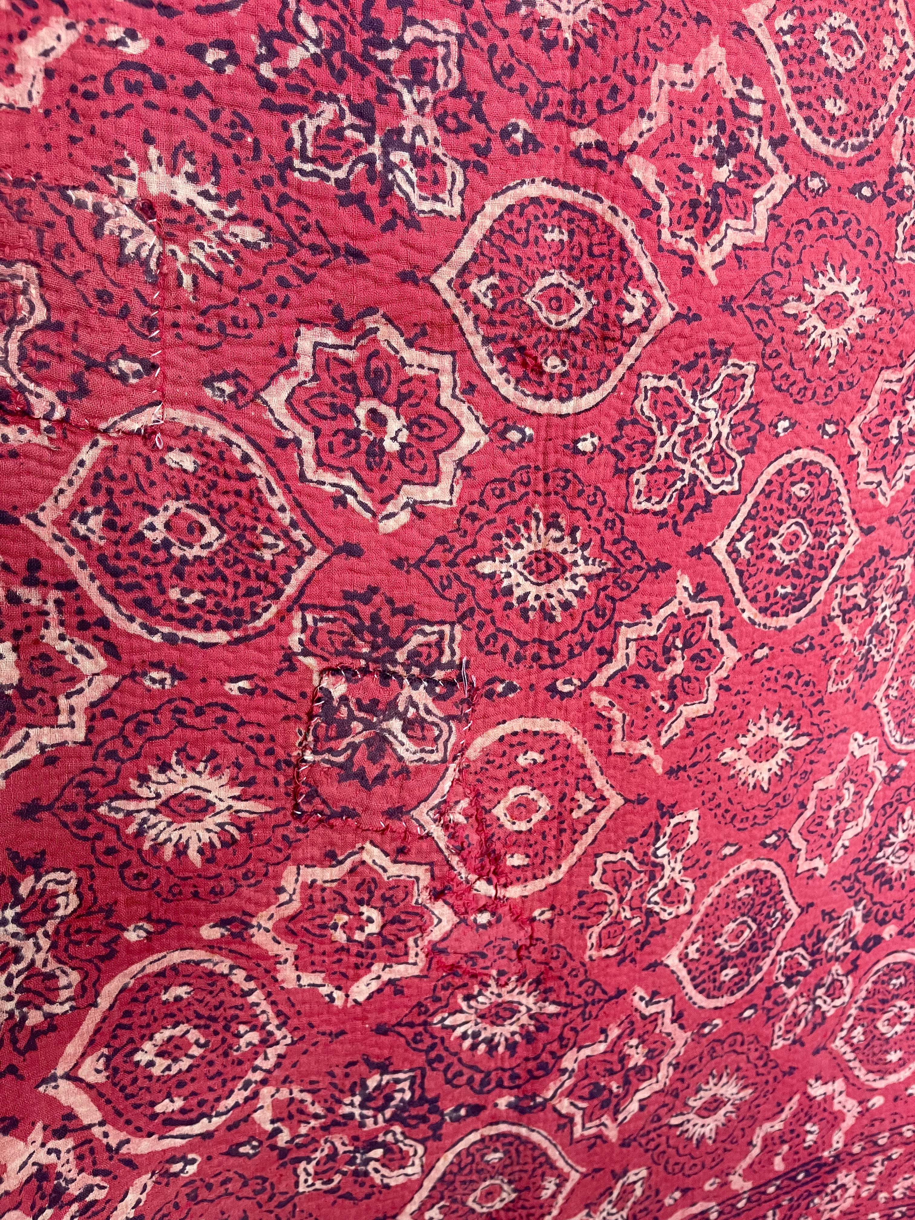 VINTAGE KANTHA - AJRAKH SOFT EVENING RED