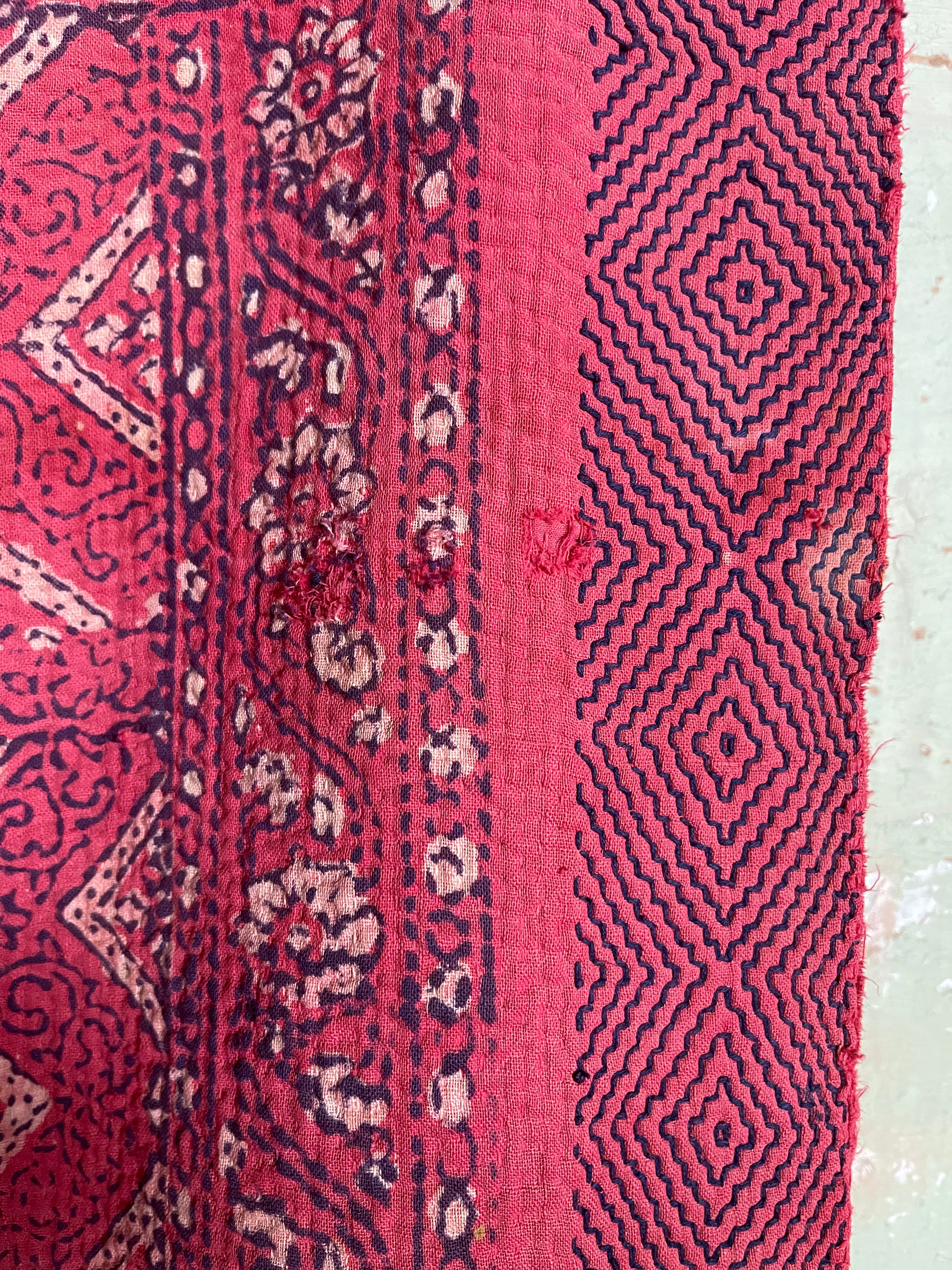 VINTAGE KANTHA - AJRAKH SOFT EVENING RED