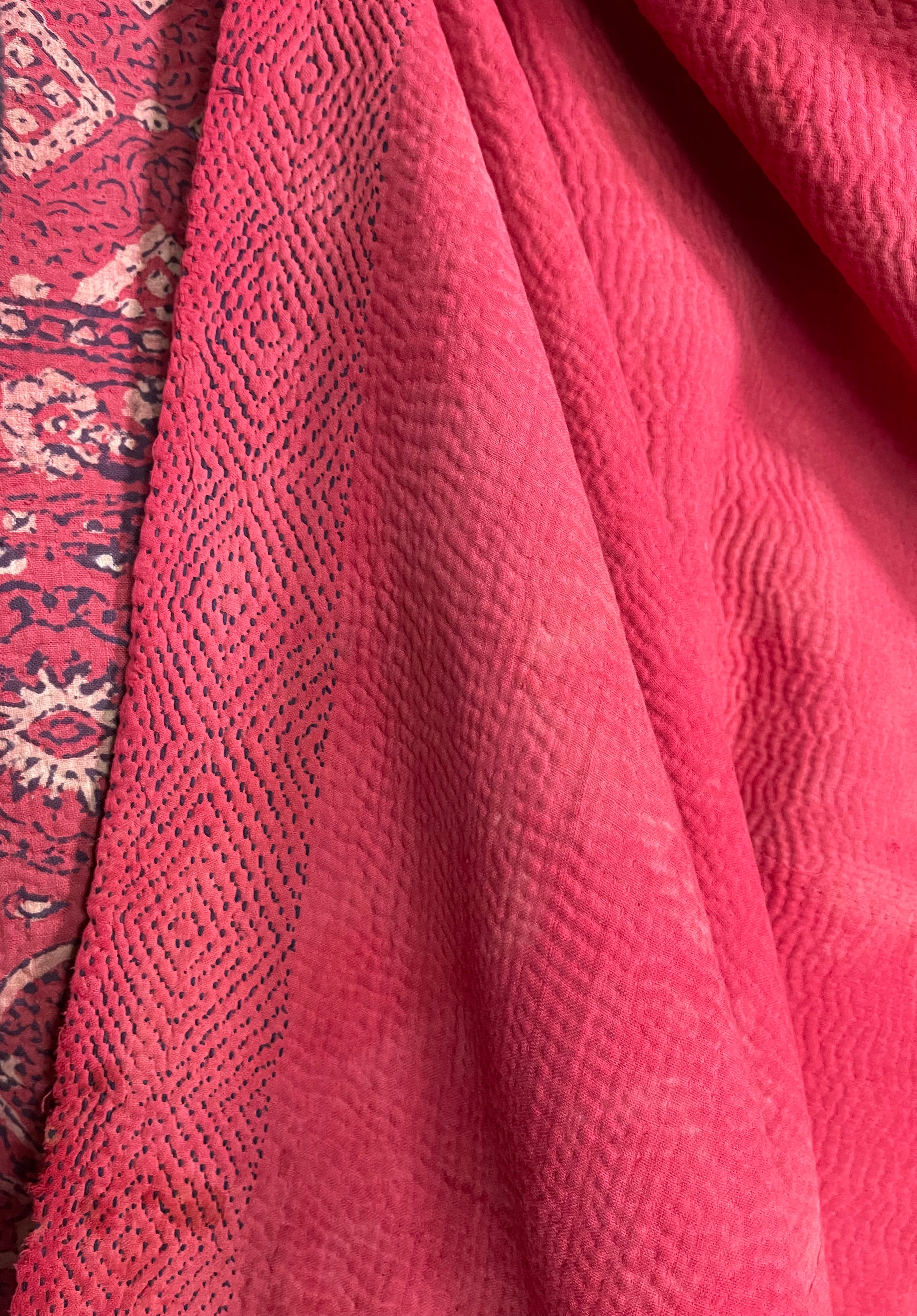 VINTAGE KANTHA - AJRAKH SOFT EVENING RED