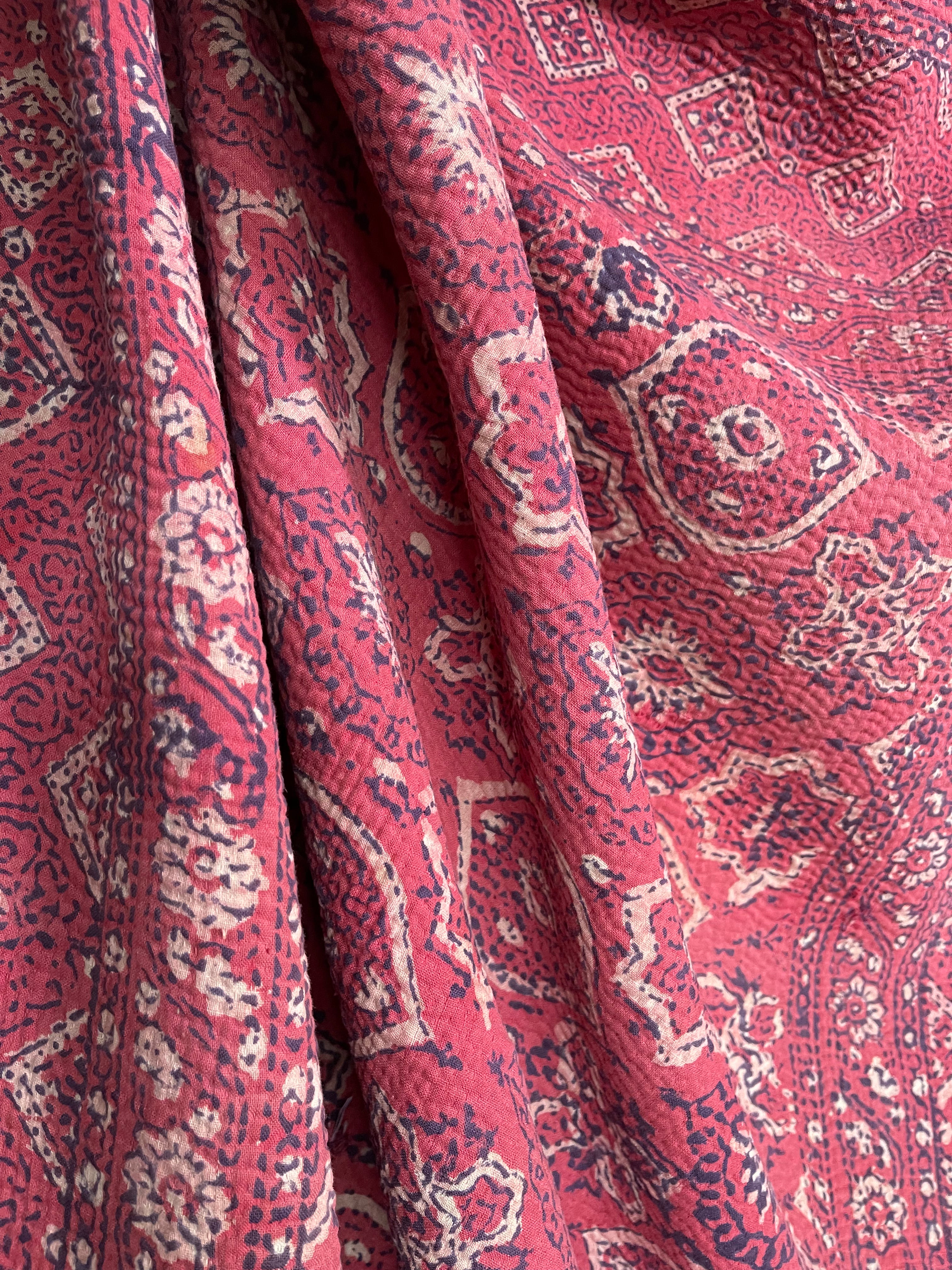 VINTAGE KANTHA - AJRAKH SOFT EVENING RED