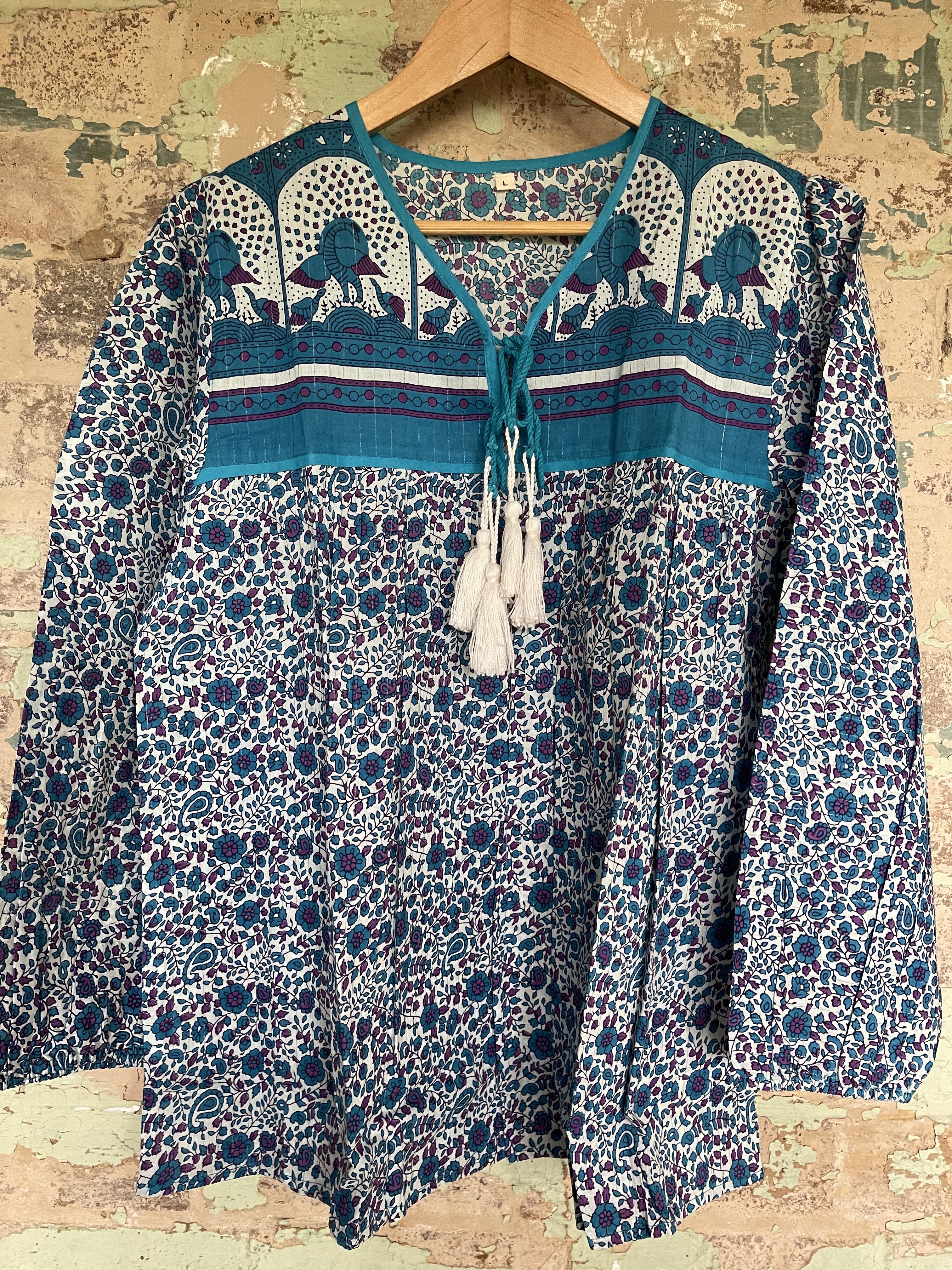 V Neck Blouse -Sea Blue