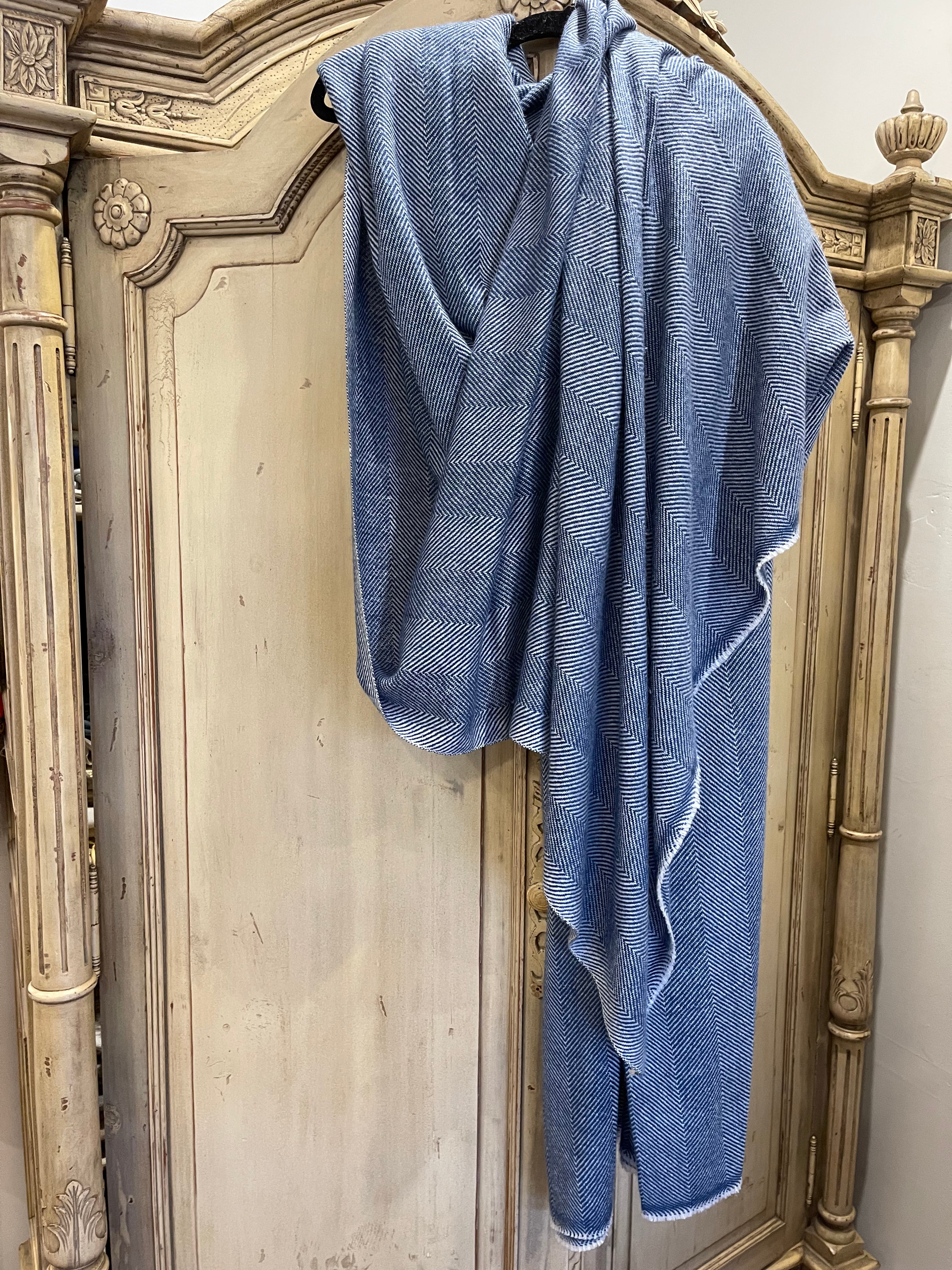 Cashmere Wrap - Navy Stripe