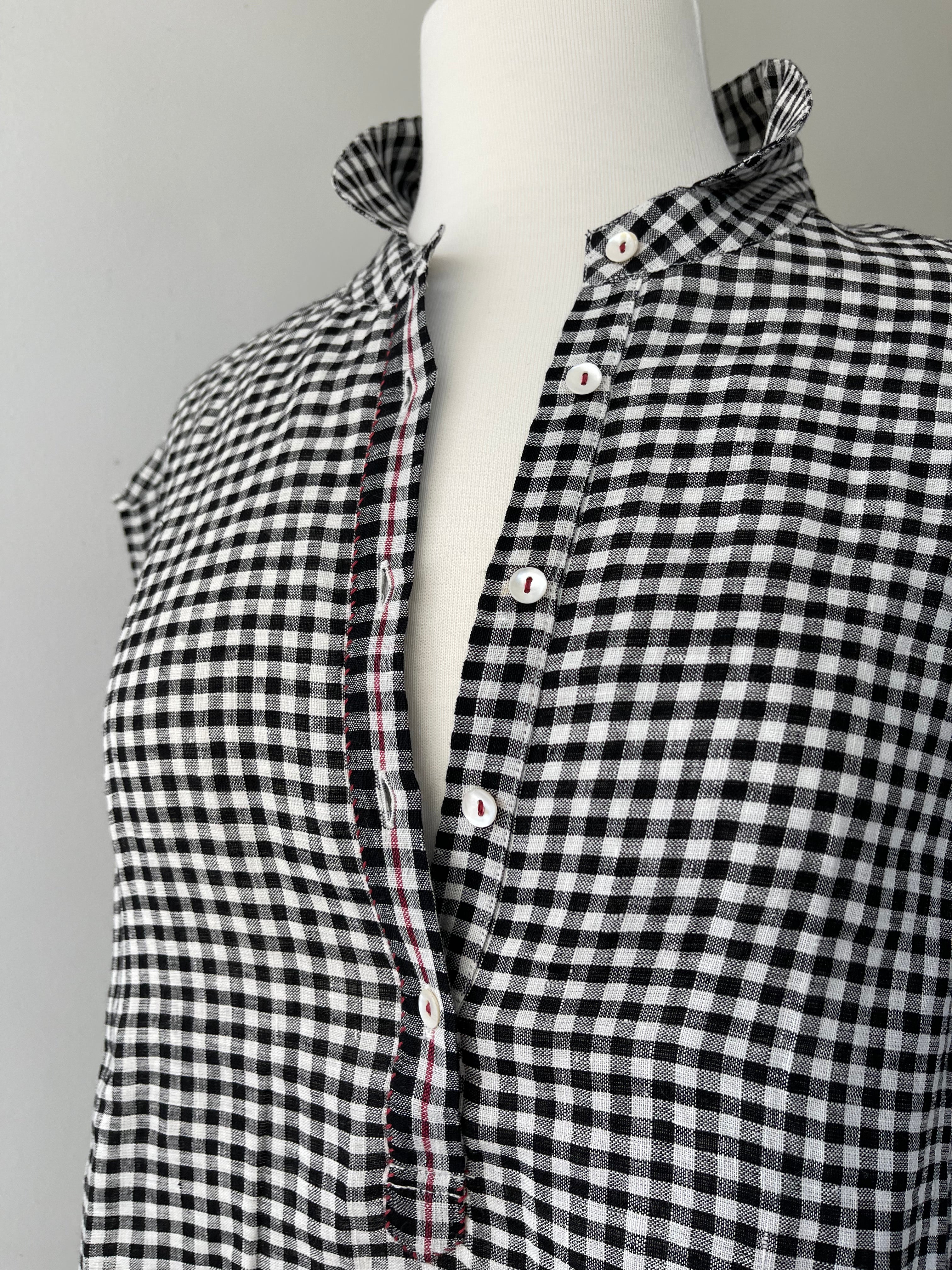 LINEN SHIRT DRESS - BLACK + WHITE CHECK