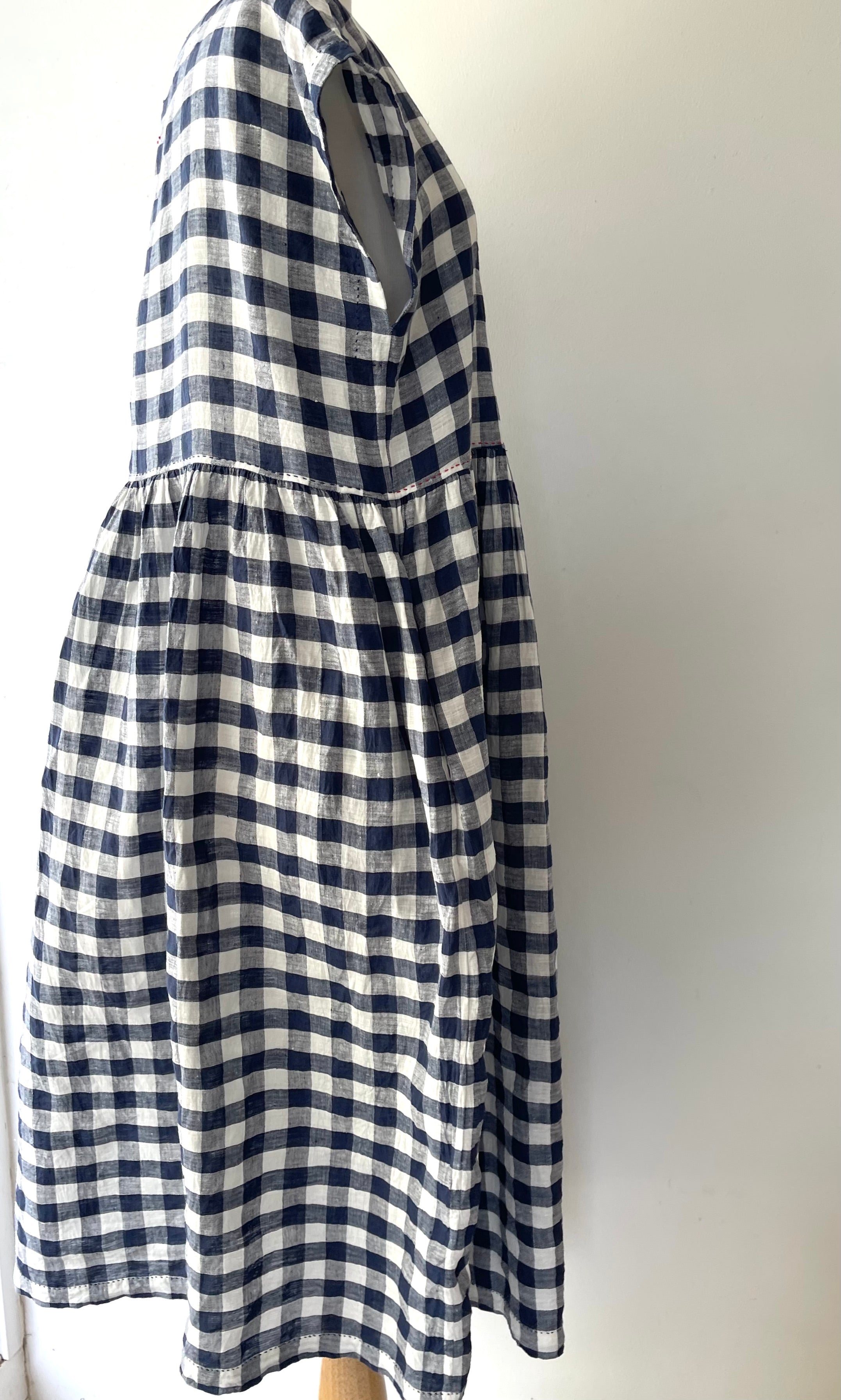 TOSHNI LINEN DRESS - Navy Check