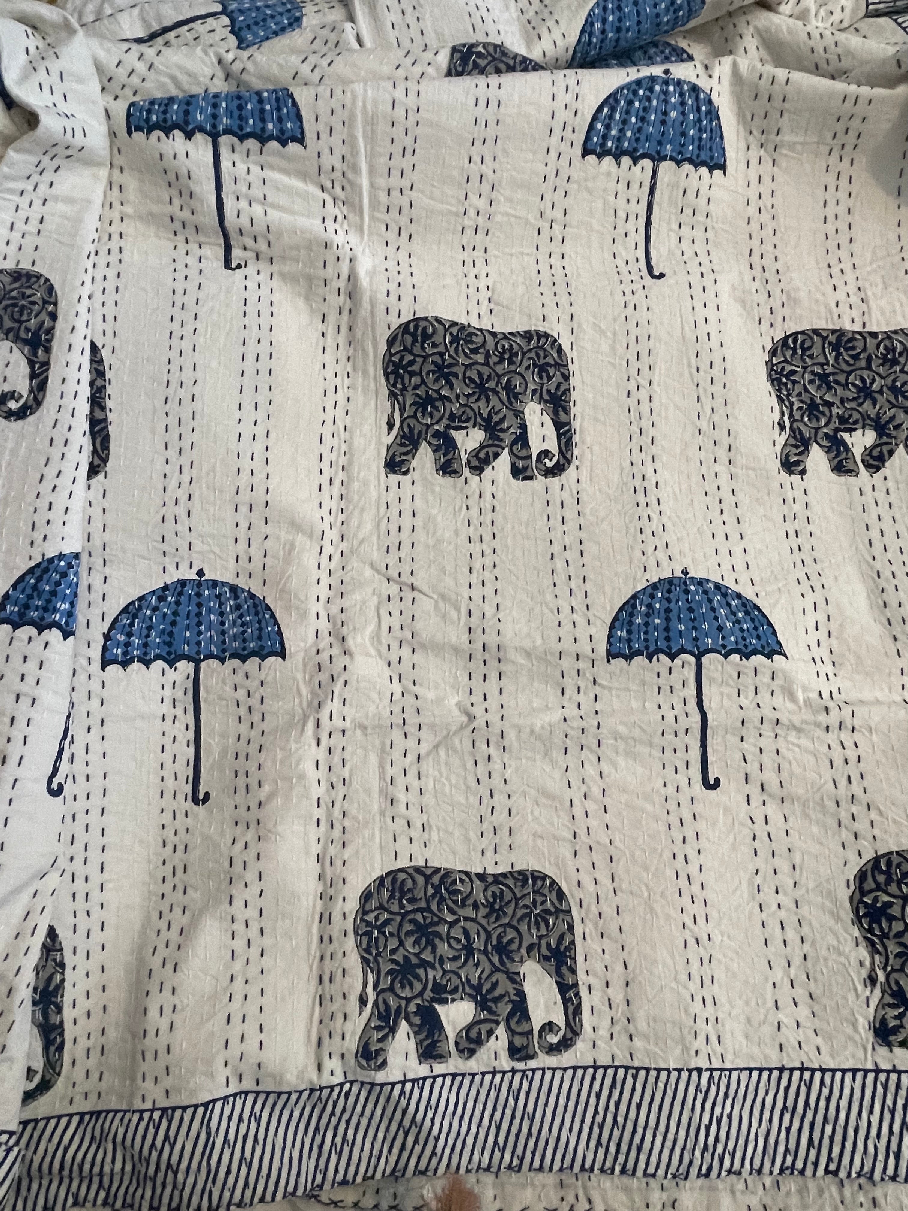 KANTHA - RAINING ELEPHANTS SKY BLUE