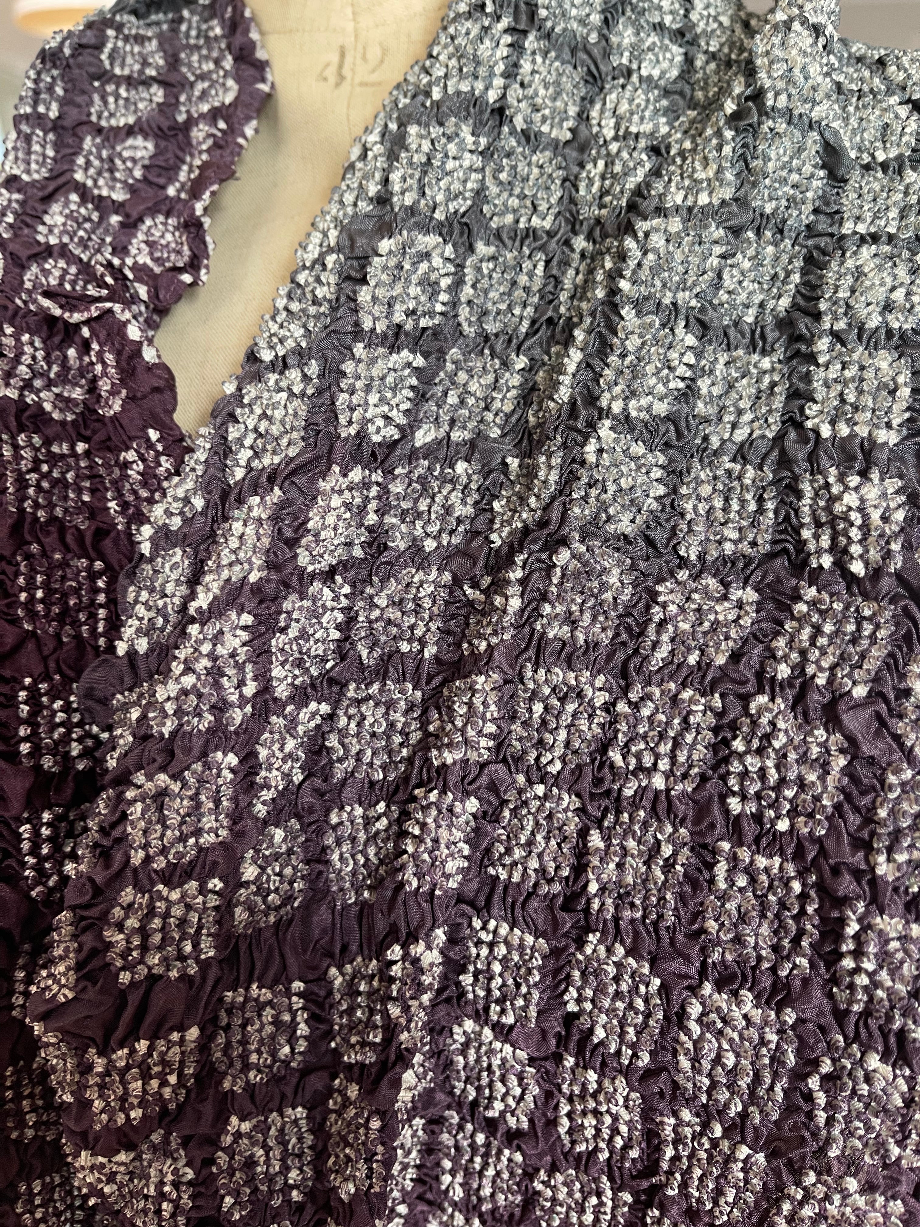 Bandhani Thousand Dot Silk Scarf - Aubergine Check