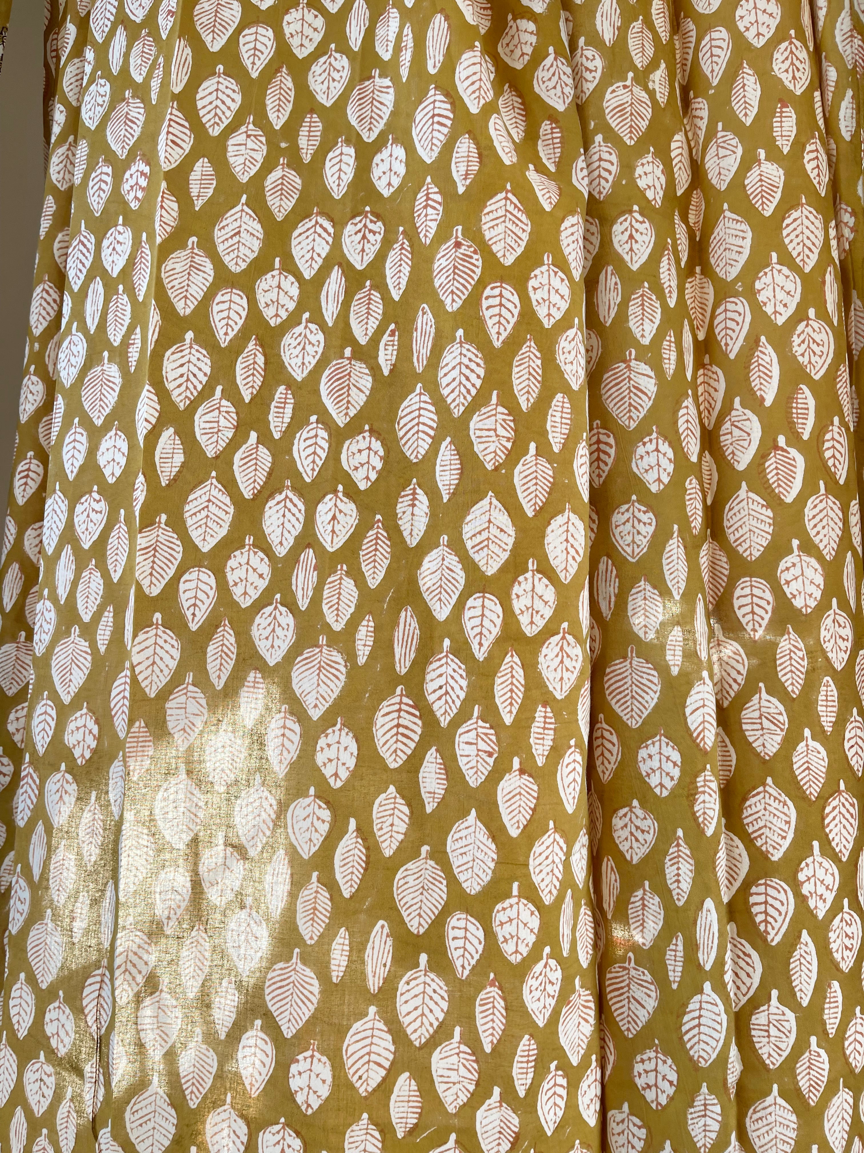 HANDBLOCK PRINTED CURTAIN - MUSTARD LEAF