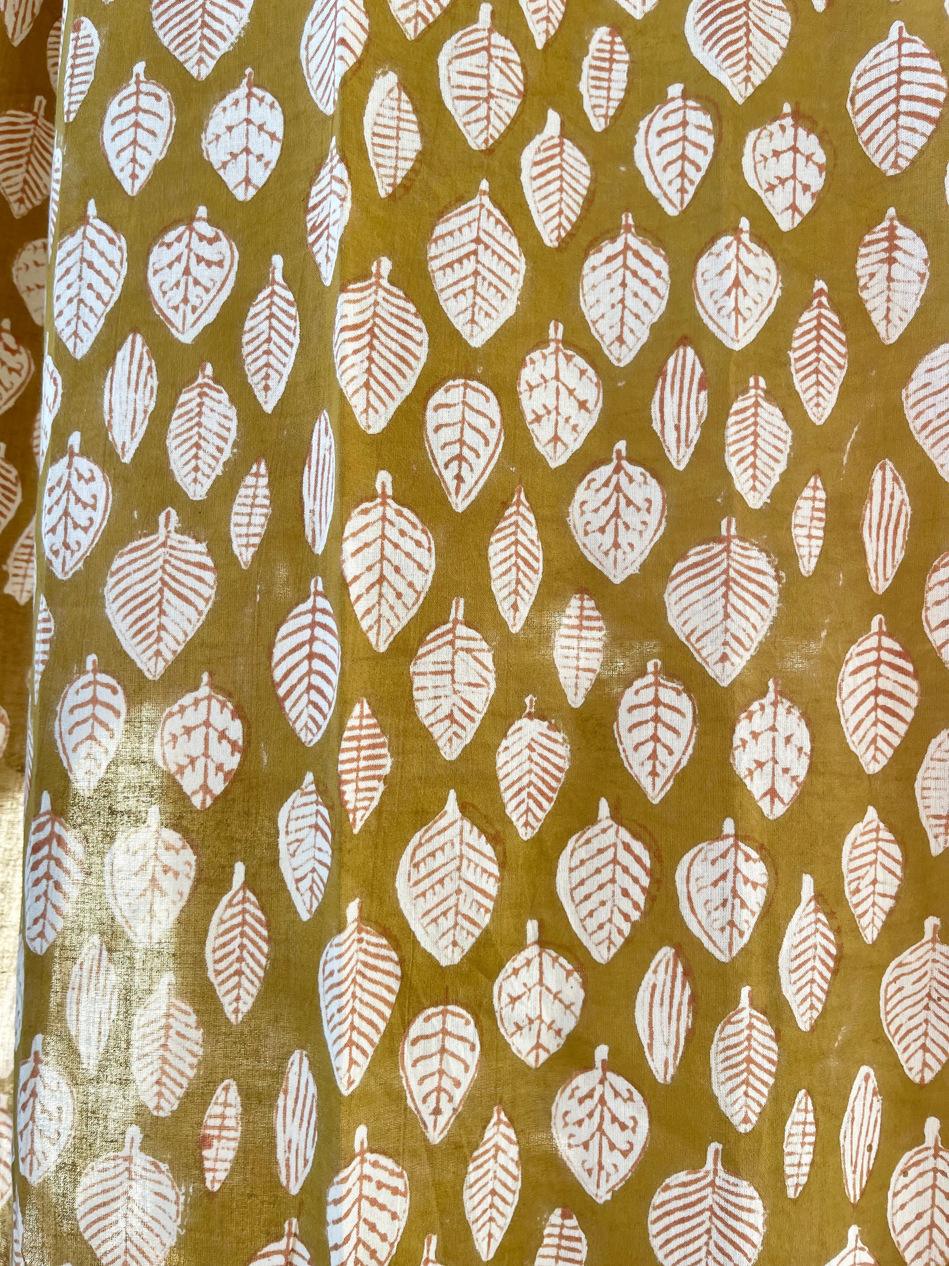 HANDBLOCK PRINTED CURTAIN - MUSTARD LEAF