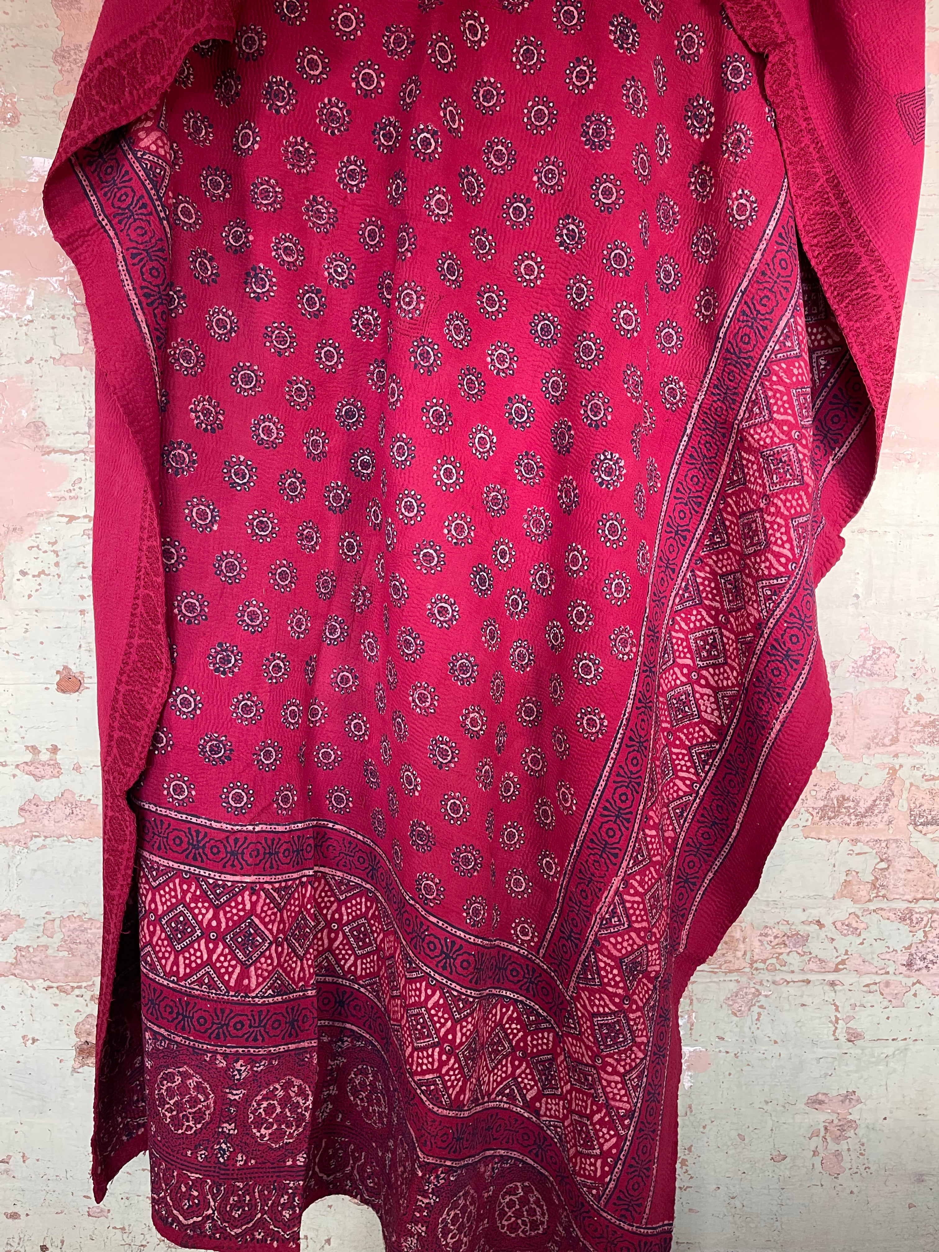 VINTAGE KANTHA - AJRAKH DEEP CRIMSON