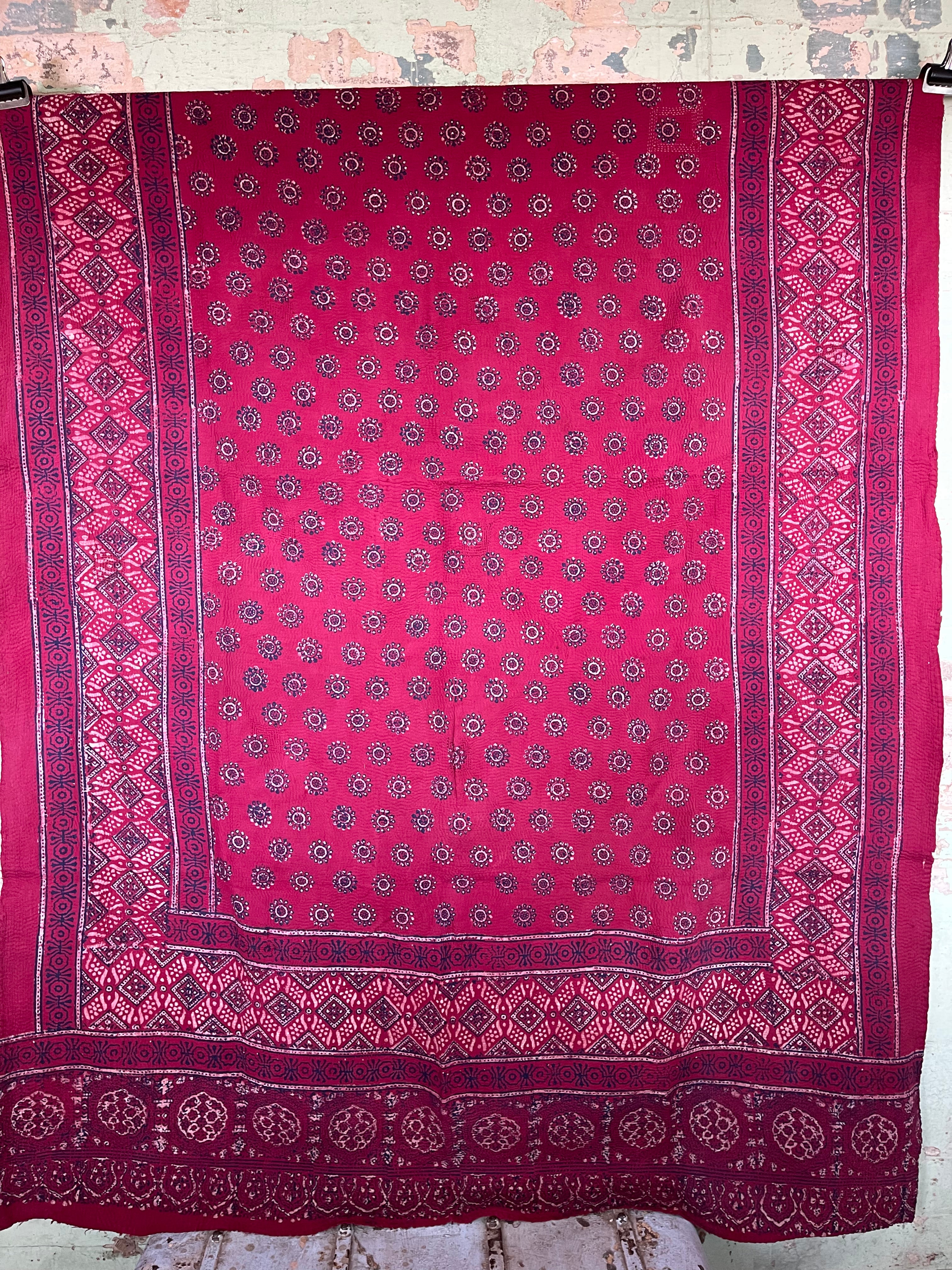 VINTAGE KANTHA - AJRAKH DEEP CRIMSON