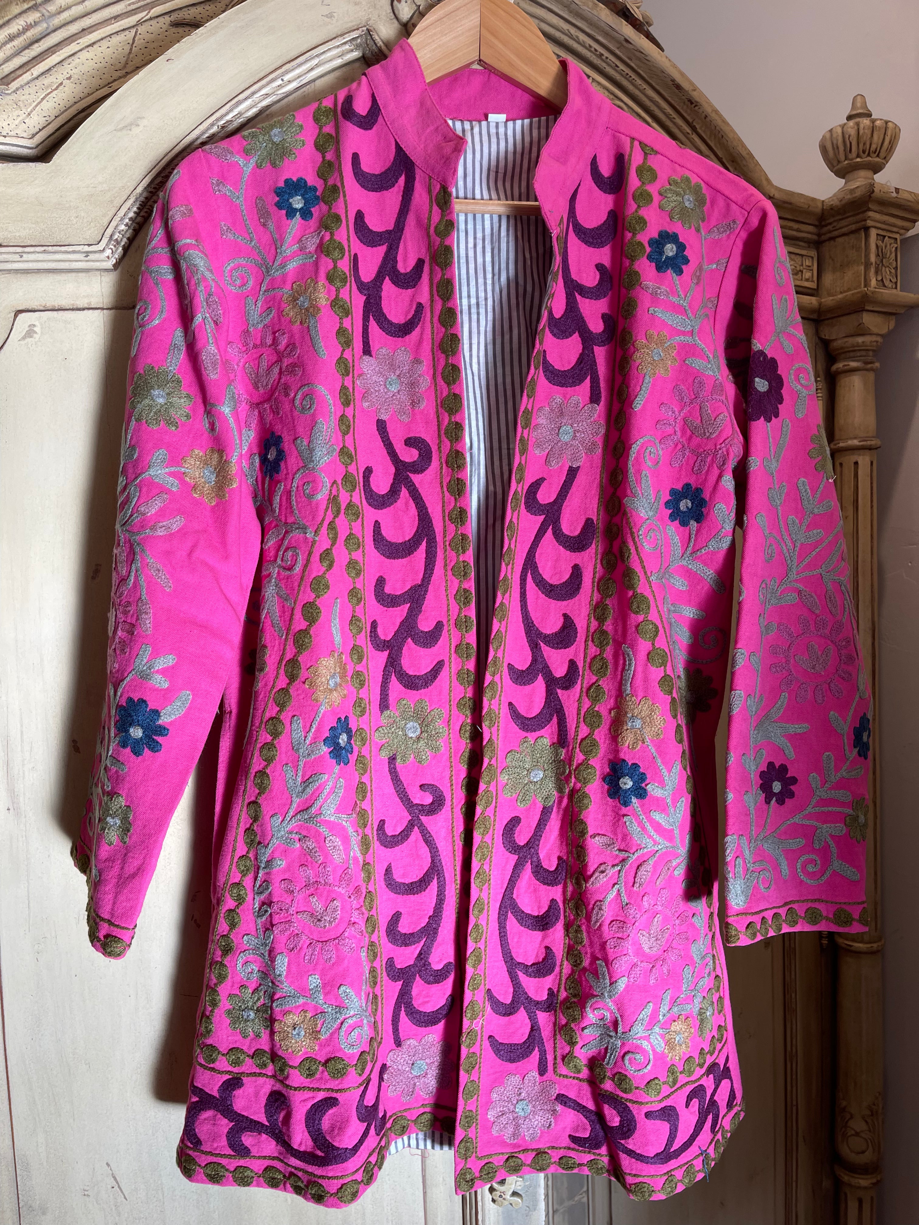 Suzani Tribal Jacket Long - Pink Cherry