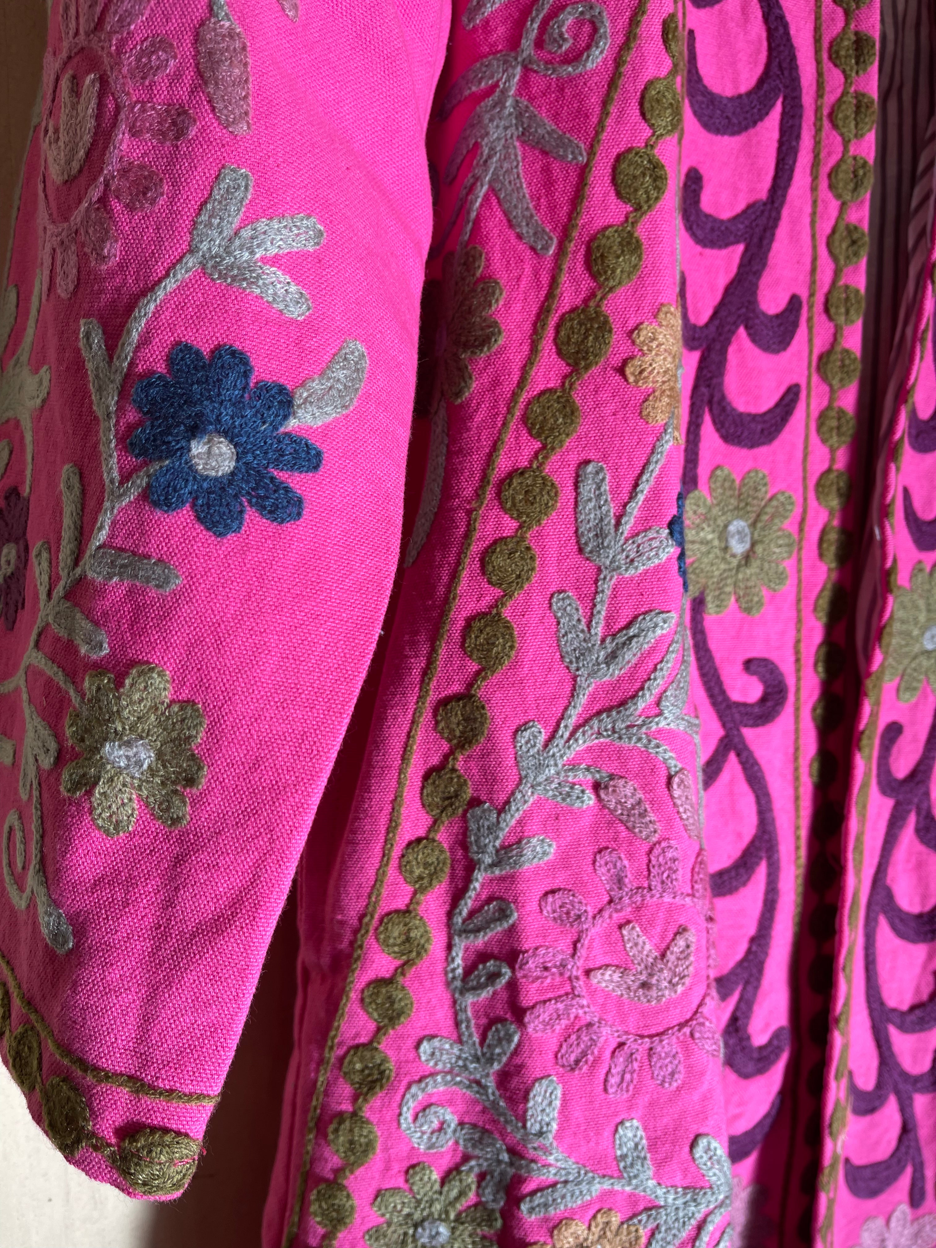 Suzani Tribal Jacket Long - Pink Cherry