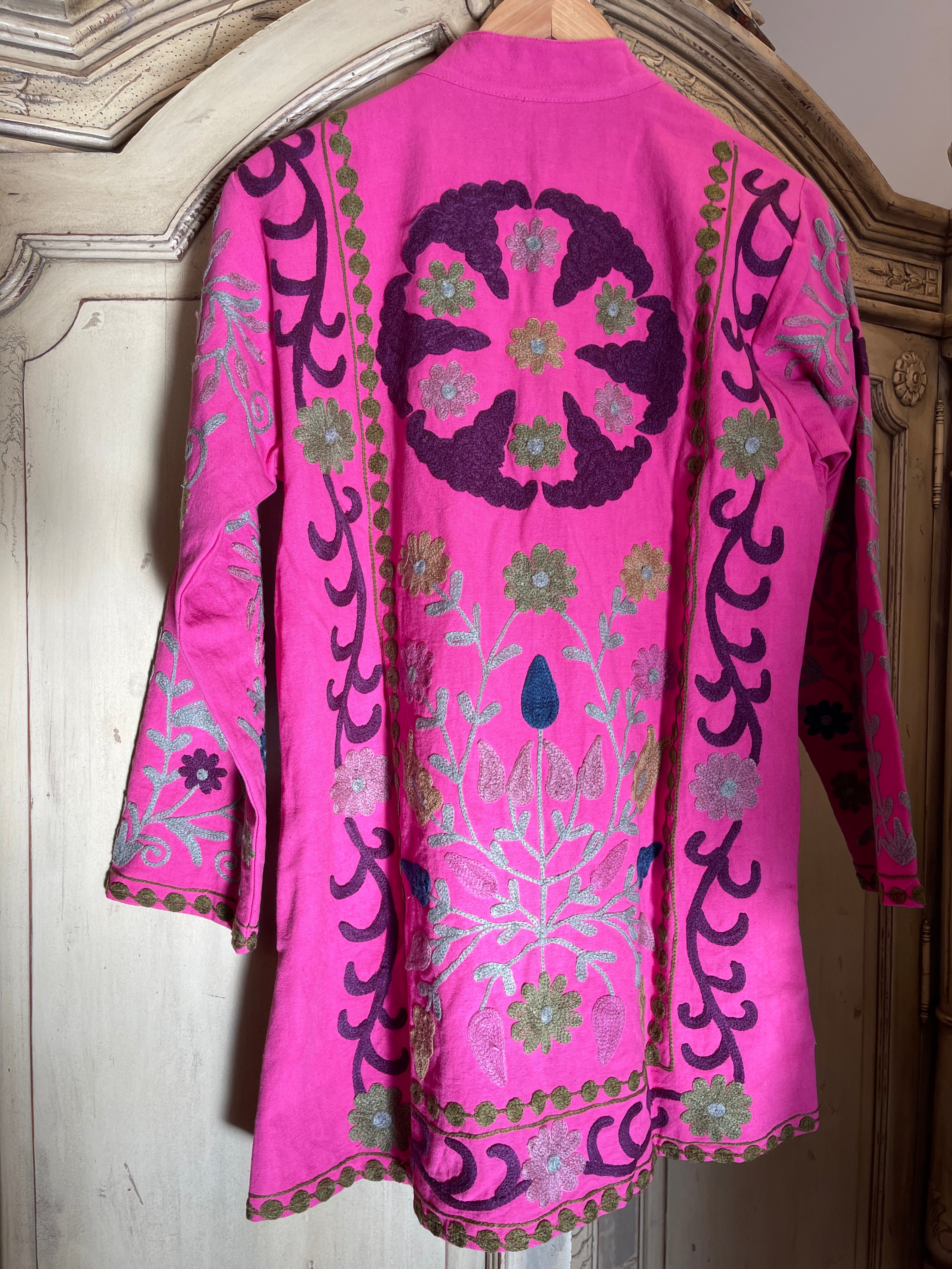 Suzani Tribal Jacket Long - Pink Cherry