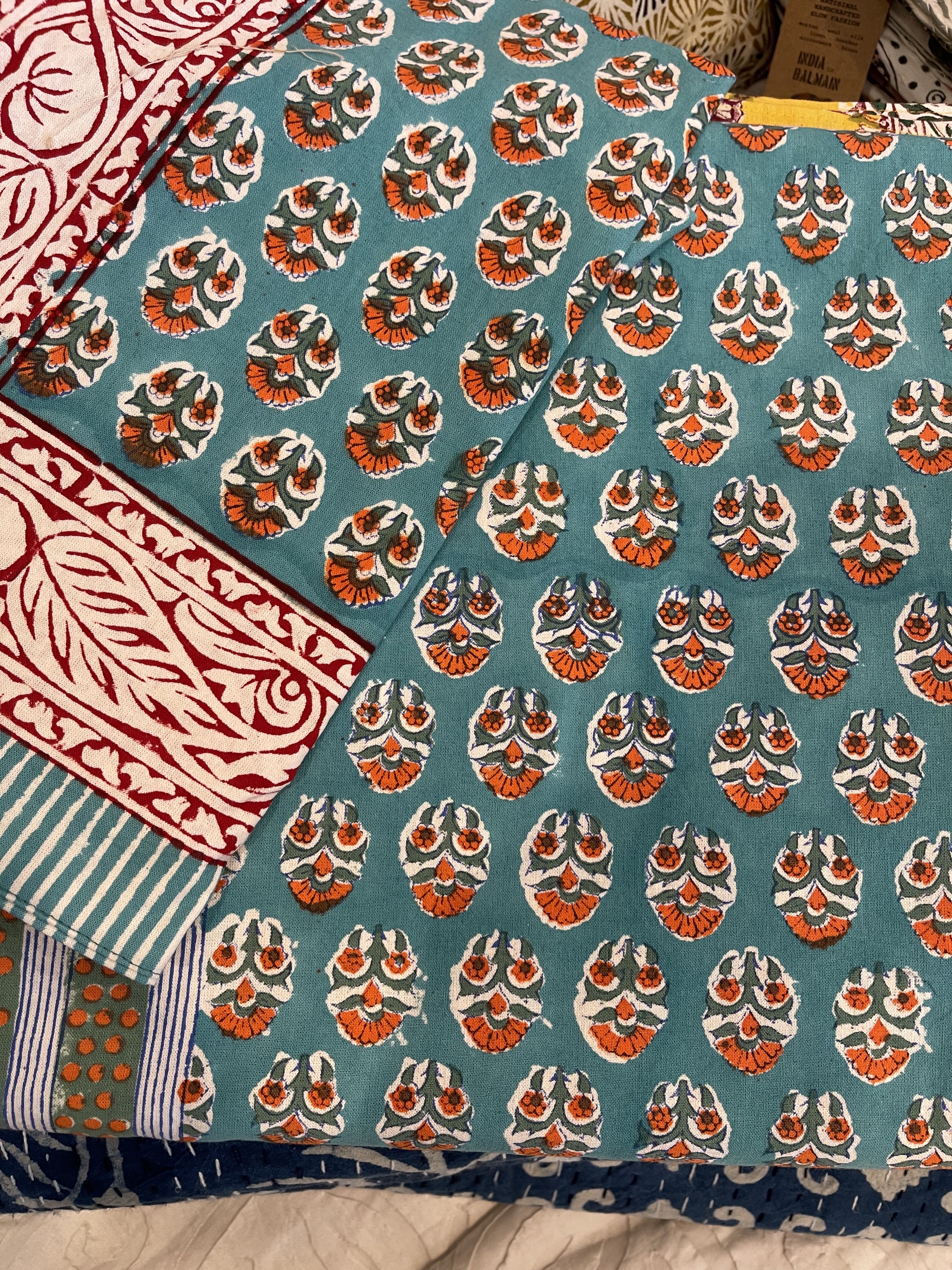 Block Printed Cotton Sheet  - ORANGE ORCHARD