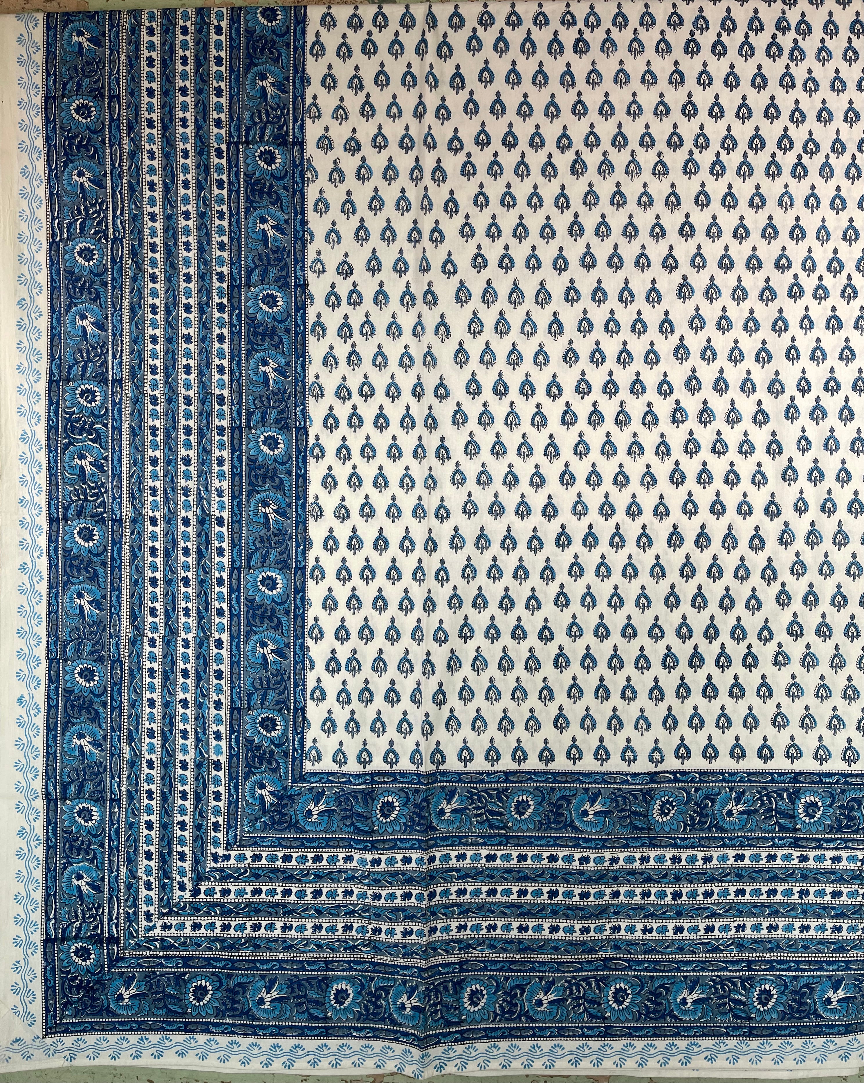Block Printed Cotton Sheet  - COASTAL BLUE
