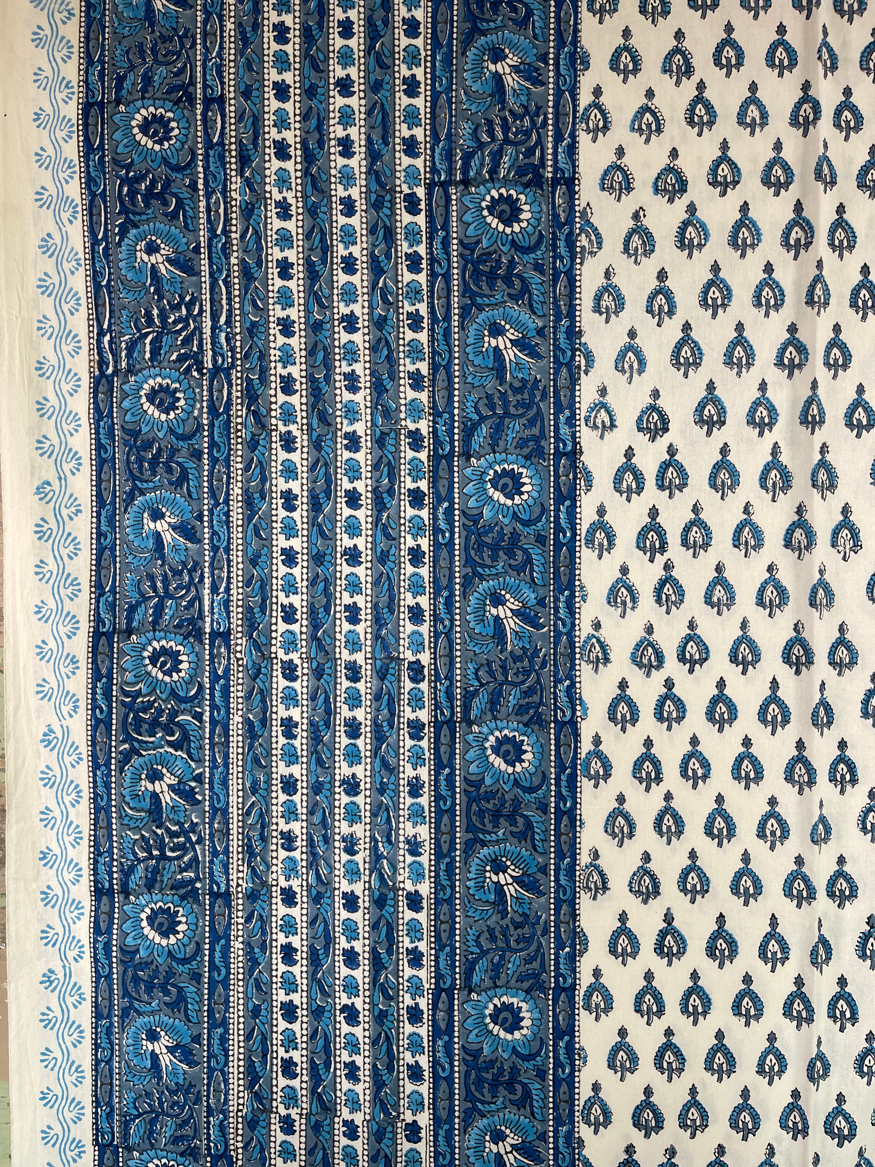 Block Printed Cotton Sheet  - COASTAL BLUE