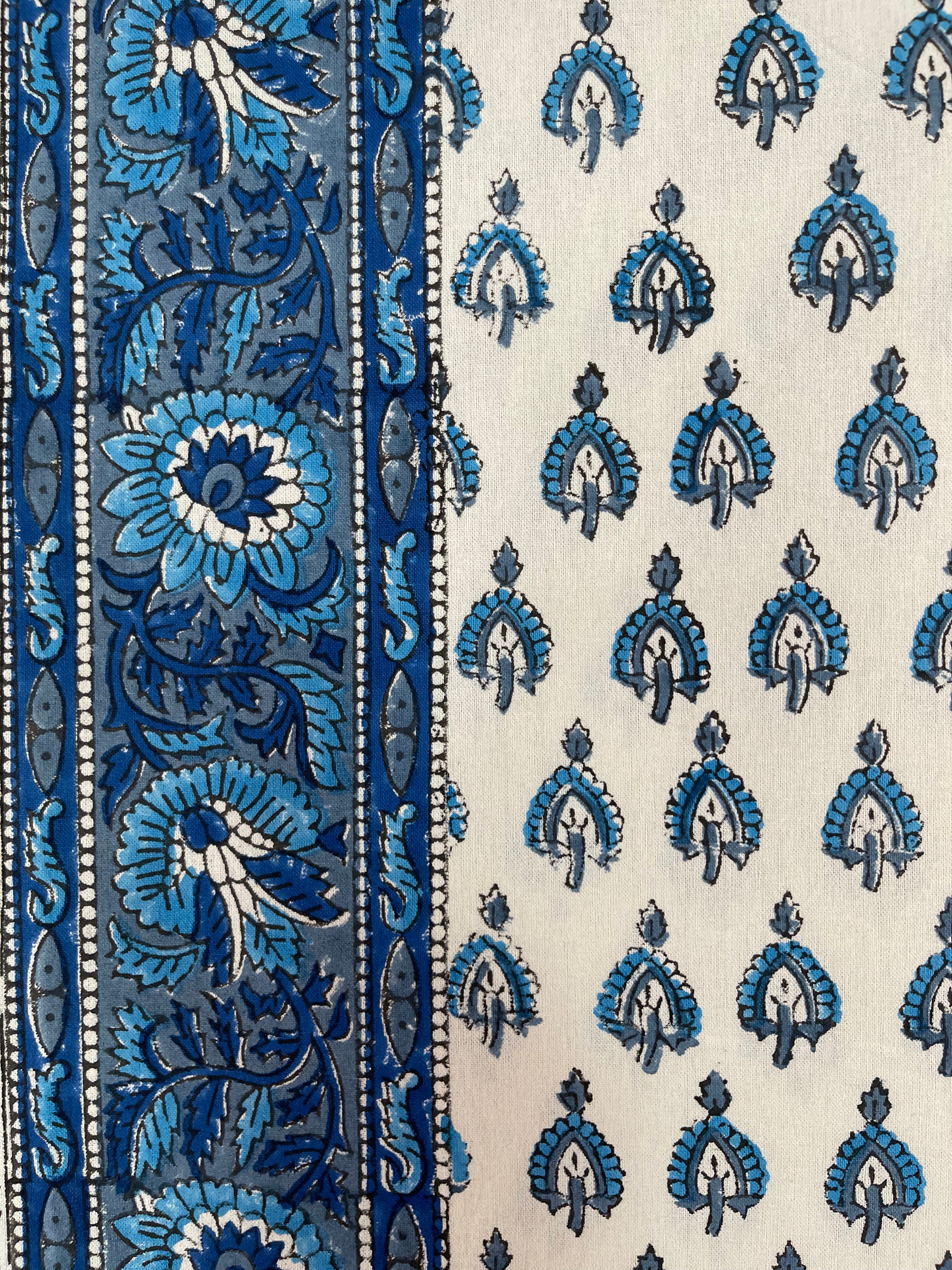 Block Printed Cotton Sheet  - COASTAL BLUE