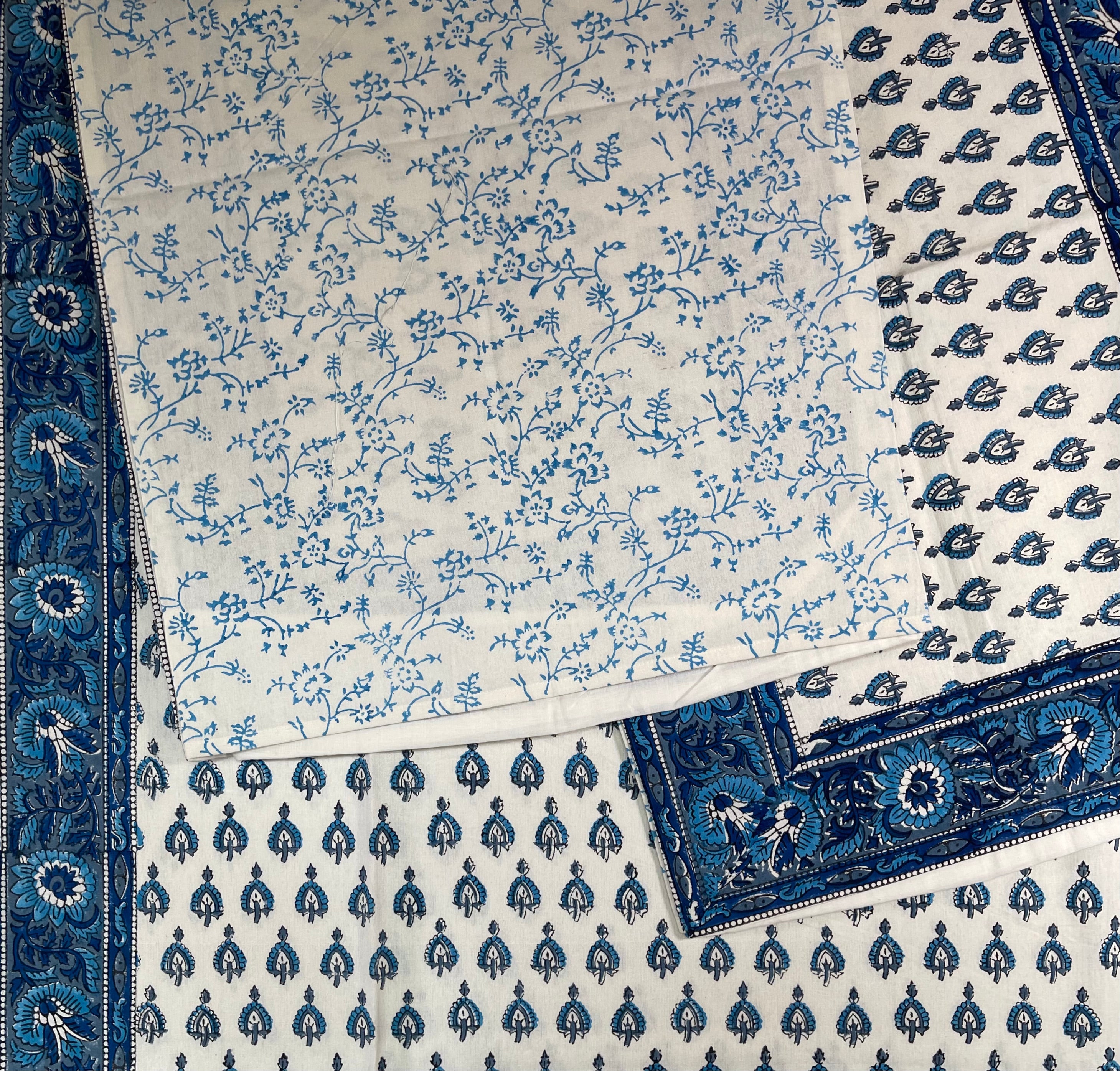 Block Printed Cotton Sheet  - COASTAL BLUE