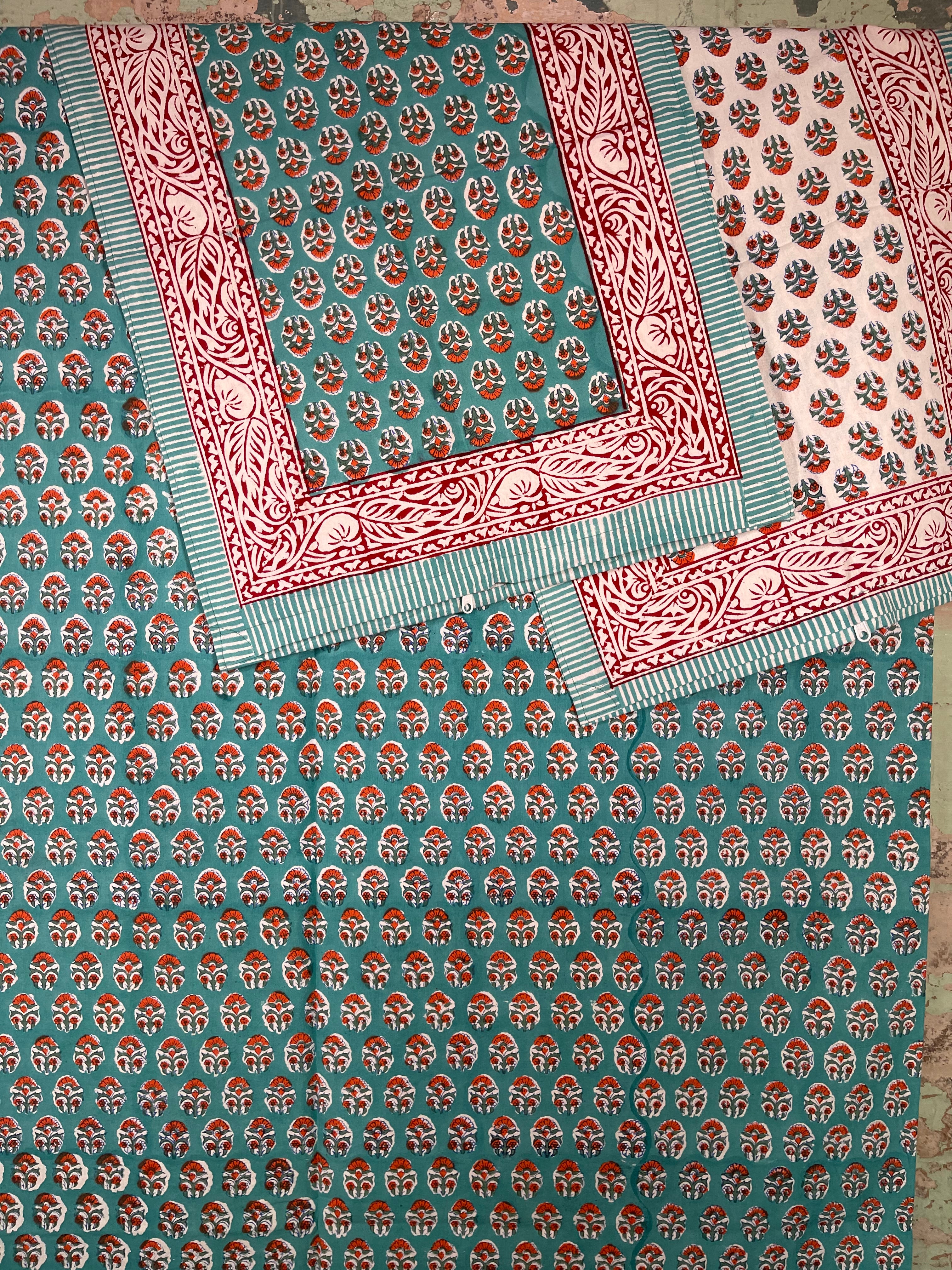 Block Printed Cotton Sheet  - ORANGE ORCHARD