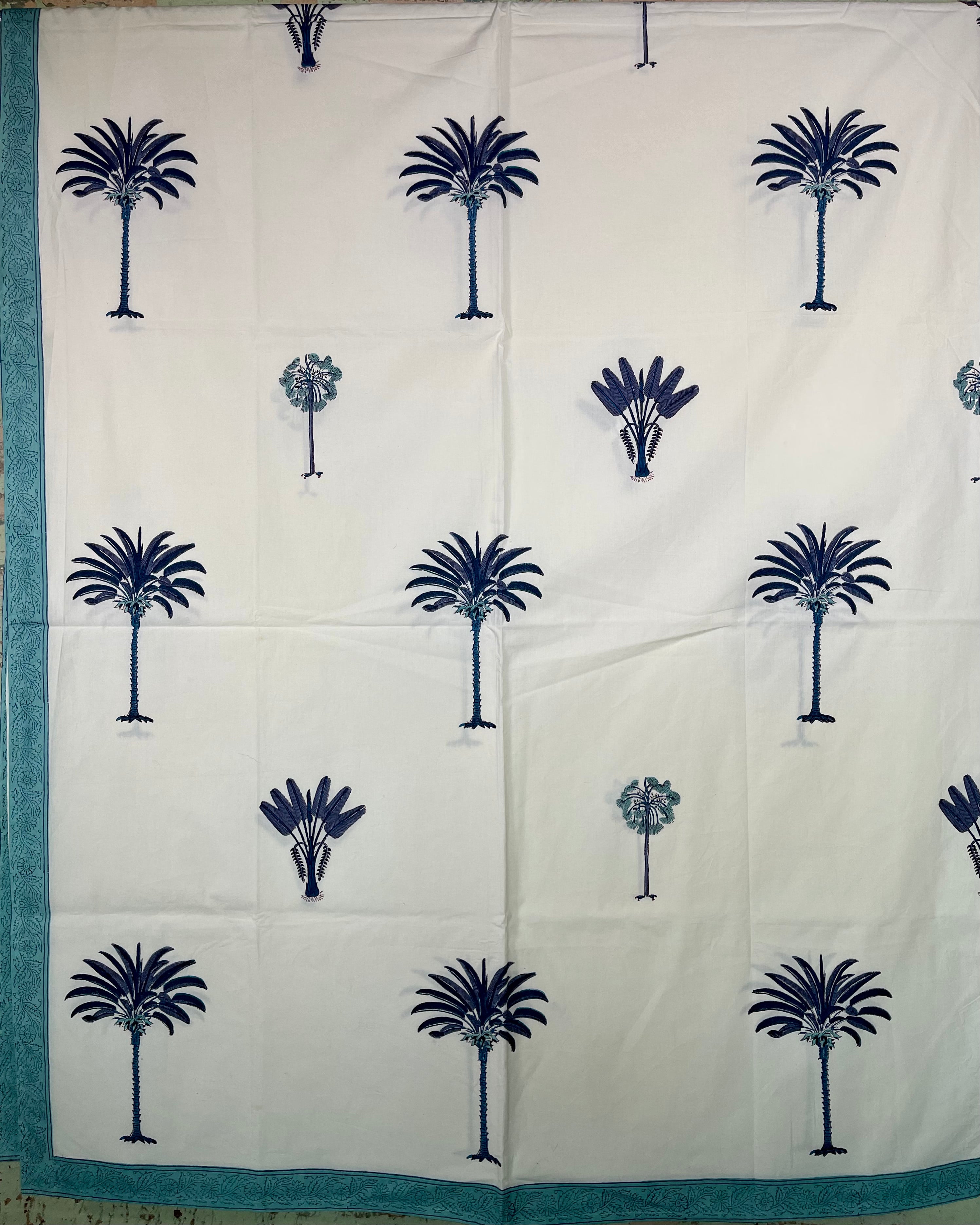 Block Printed Cotton Sheet - BLUE BOTANICAL