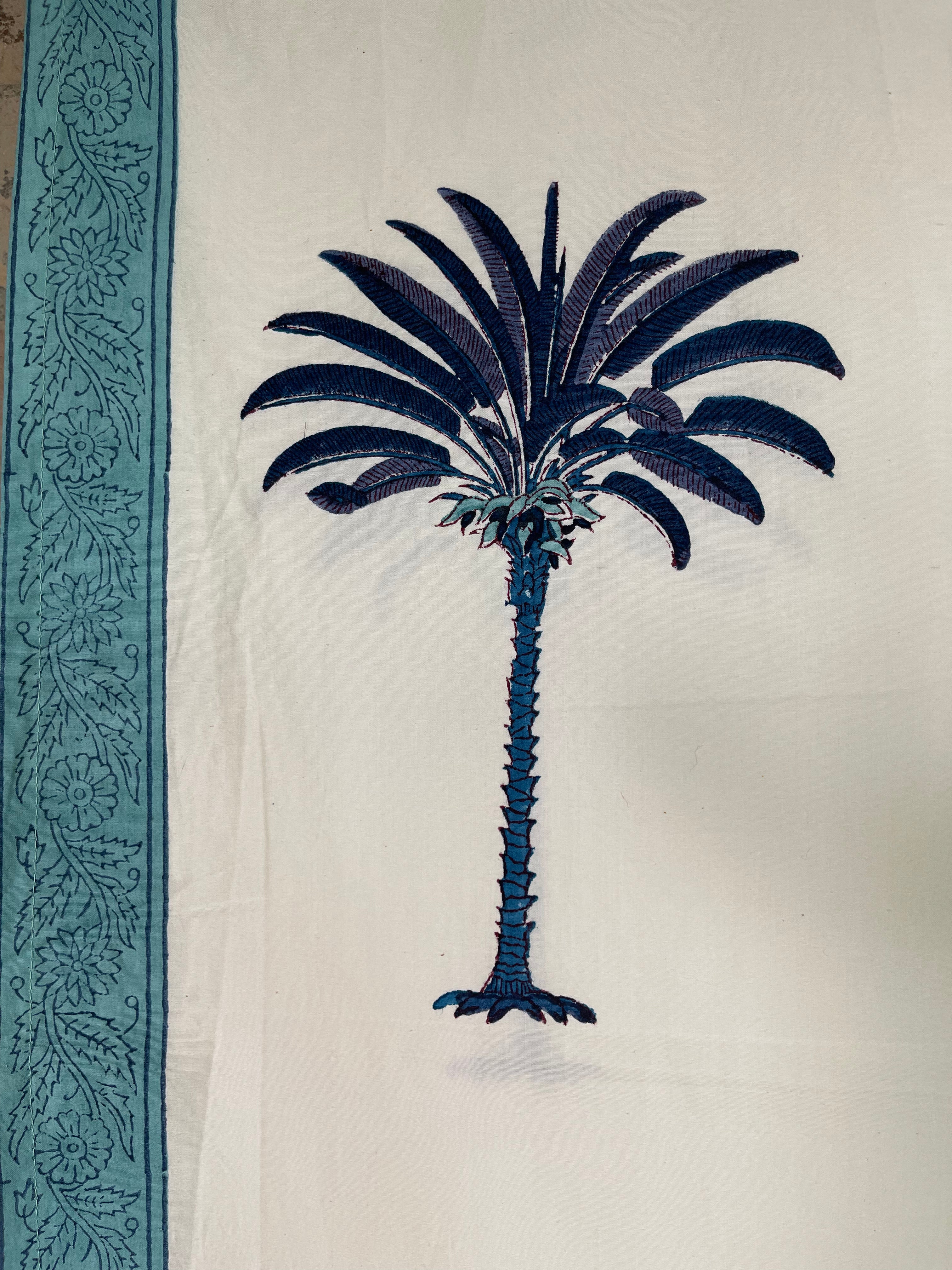Block Printed Cotton Sheet - BLUE BOTANICAL