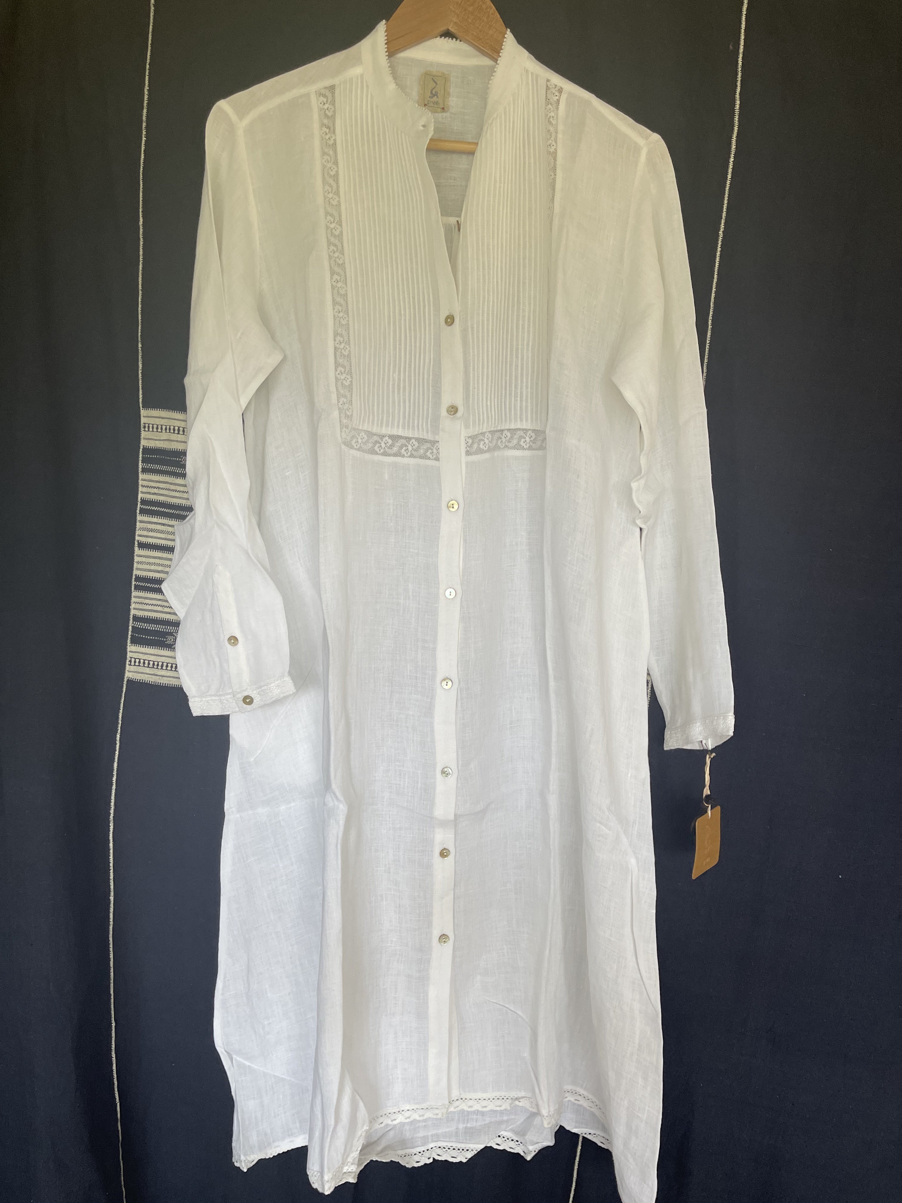 HEERA LINEN SHIRT DRESS with LACE - WHITE