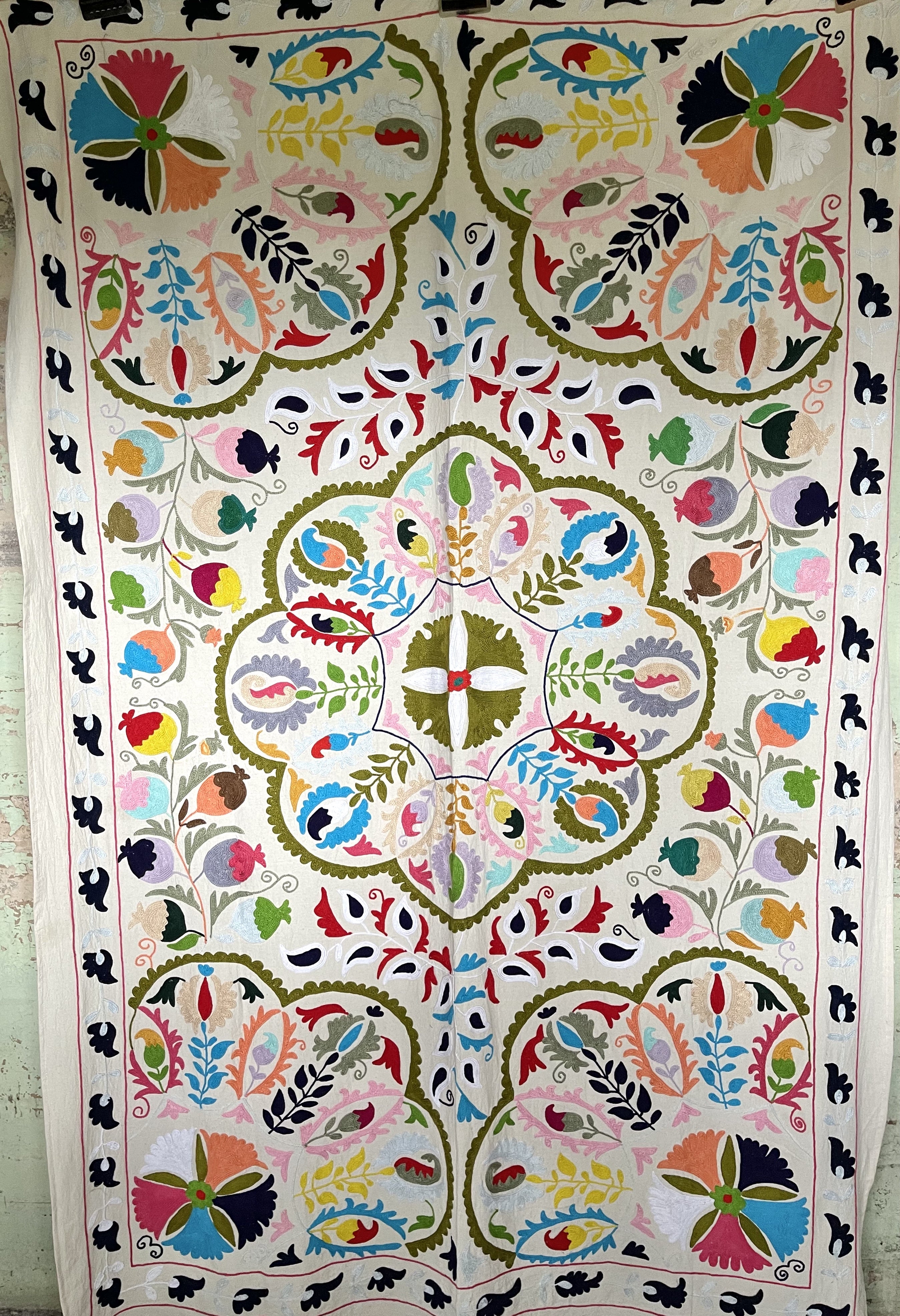 Alice's Garden - Hand embroidered suzani on beautifully weighted natural coloured cotton.