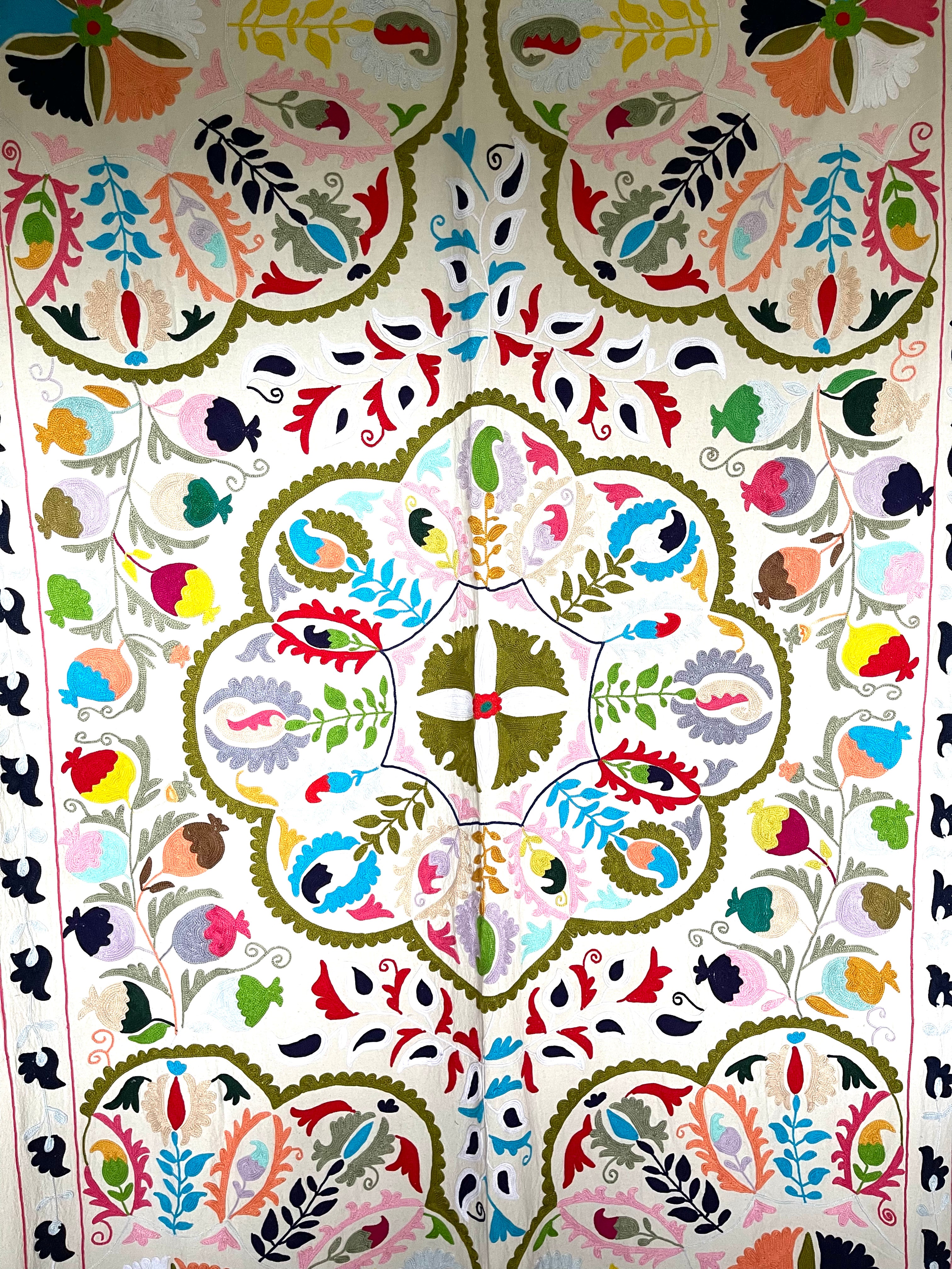 Alice's Garden - Hand embroidered suzani on beautifully weighted natural coloured cotton.
