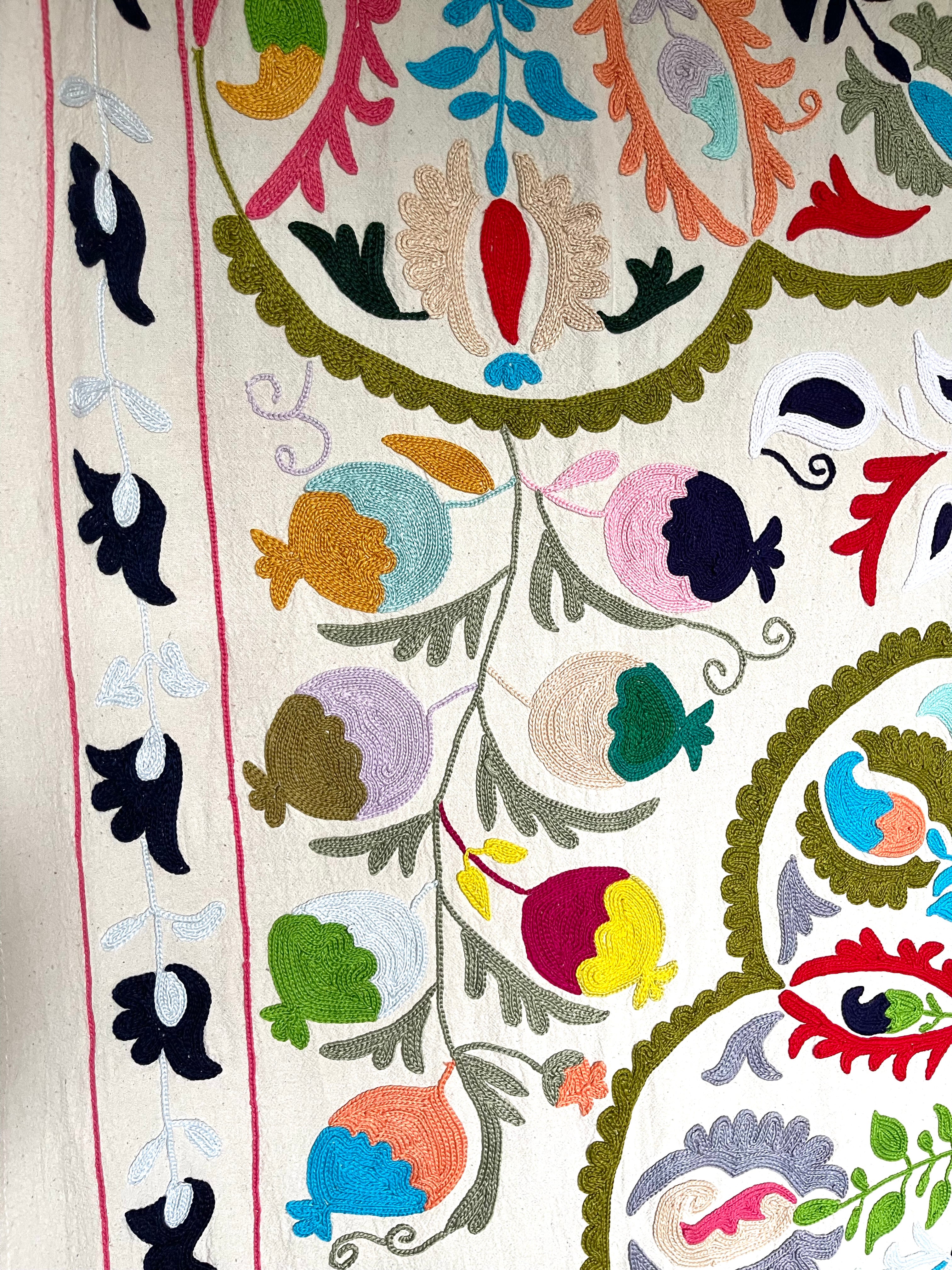 Alice's Garden - Hand embroidered suzani on beautifully weighted natural coloured cotton.