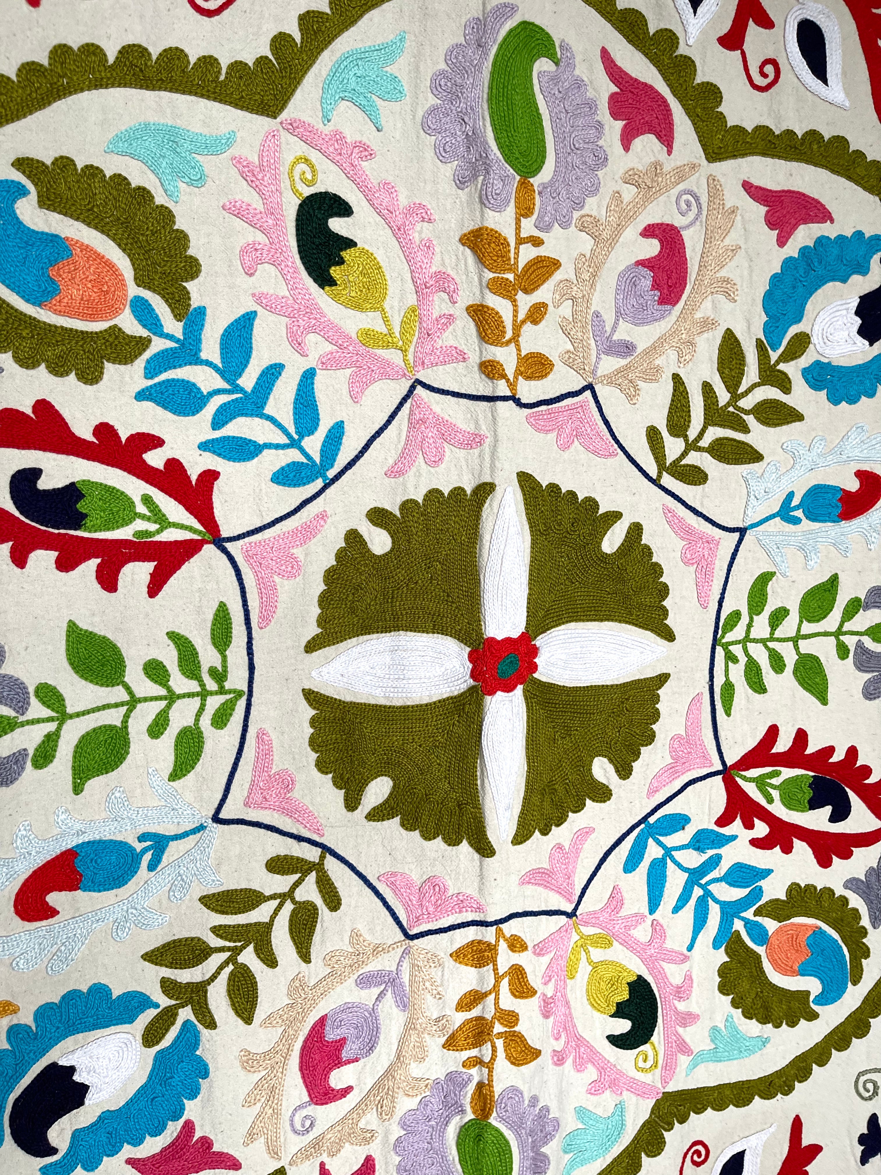 Alice's Garden - Hand embroidered suzani on beautifully weighted natural coloured cotton.