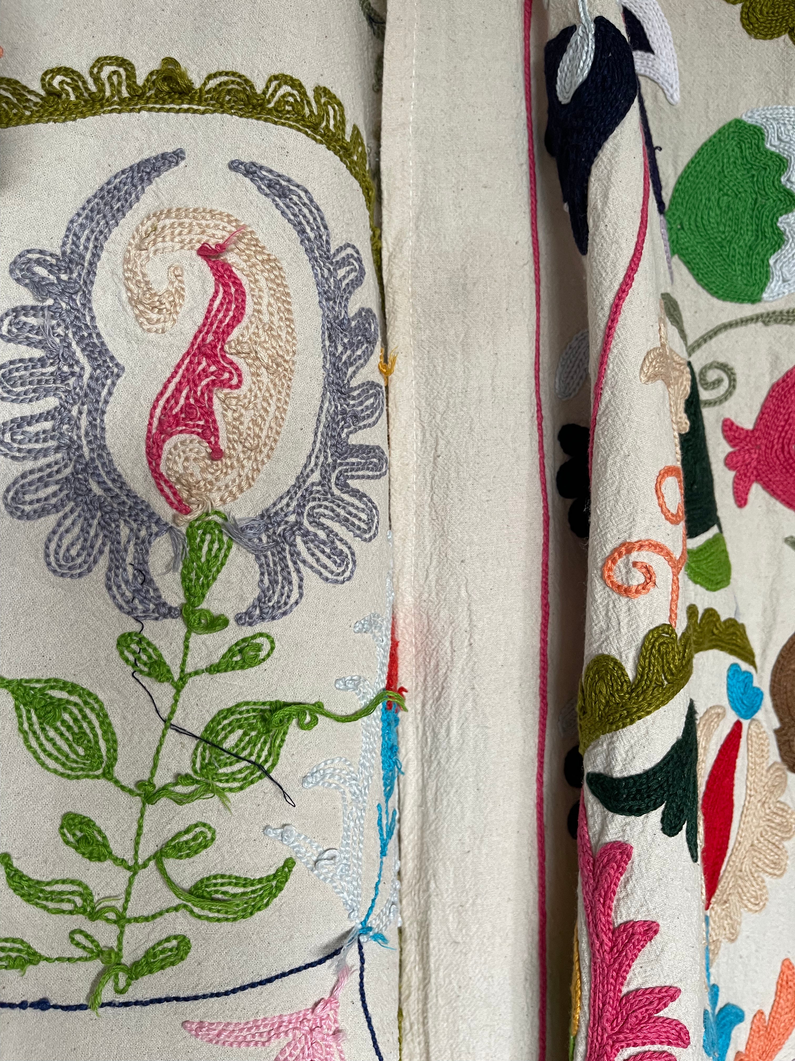 Alice's Garden - Hand embroidered suzani on beautifully weighted natural coloured cotton.