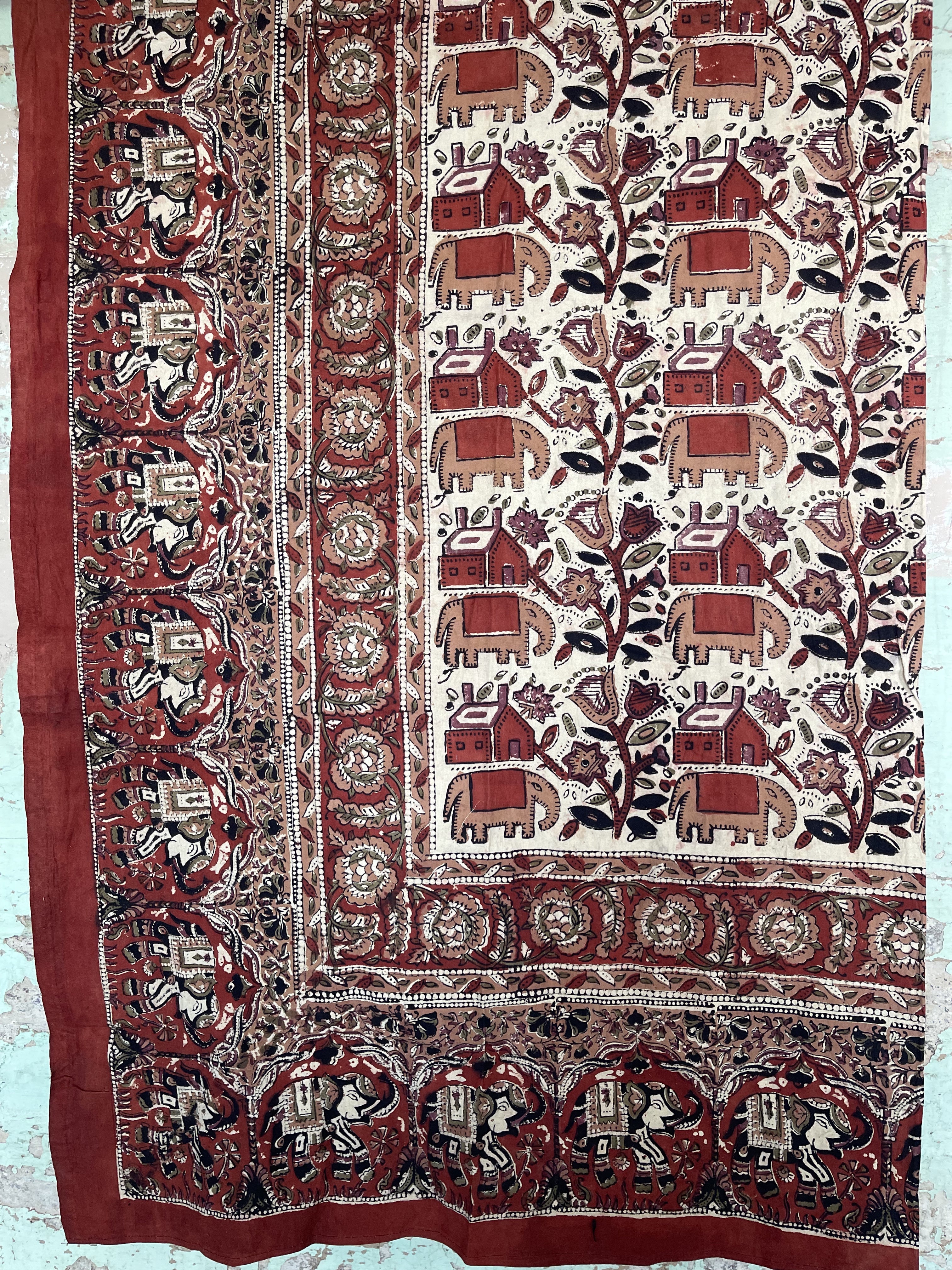 Block Printed Cotton Sheet - Bagru Elephants